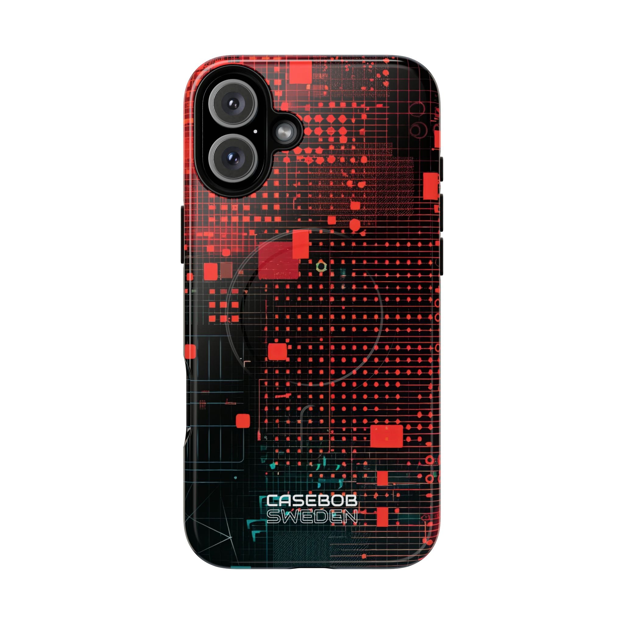 Crimson Circuit Grid iPhone 16 - Tough+