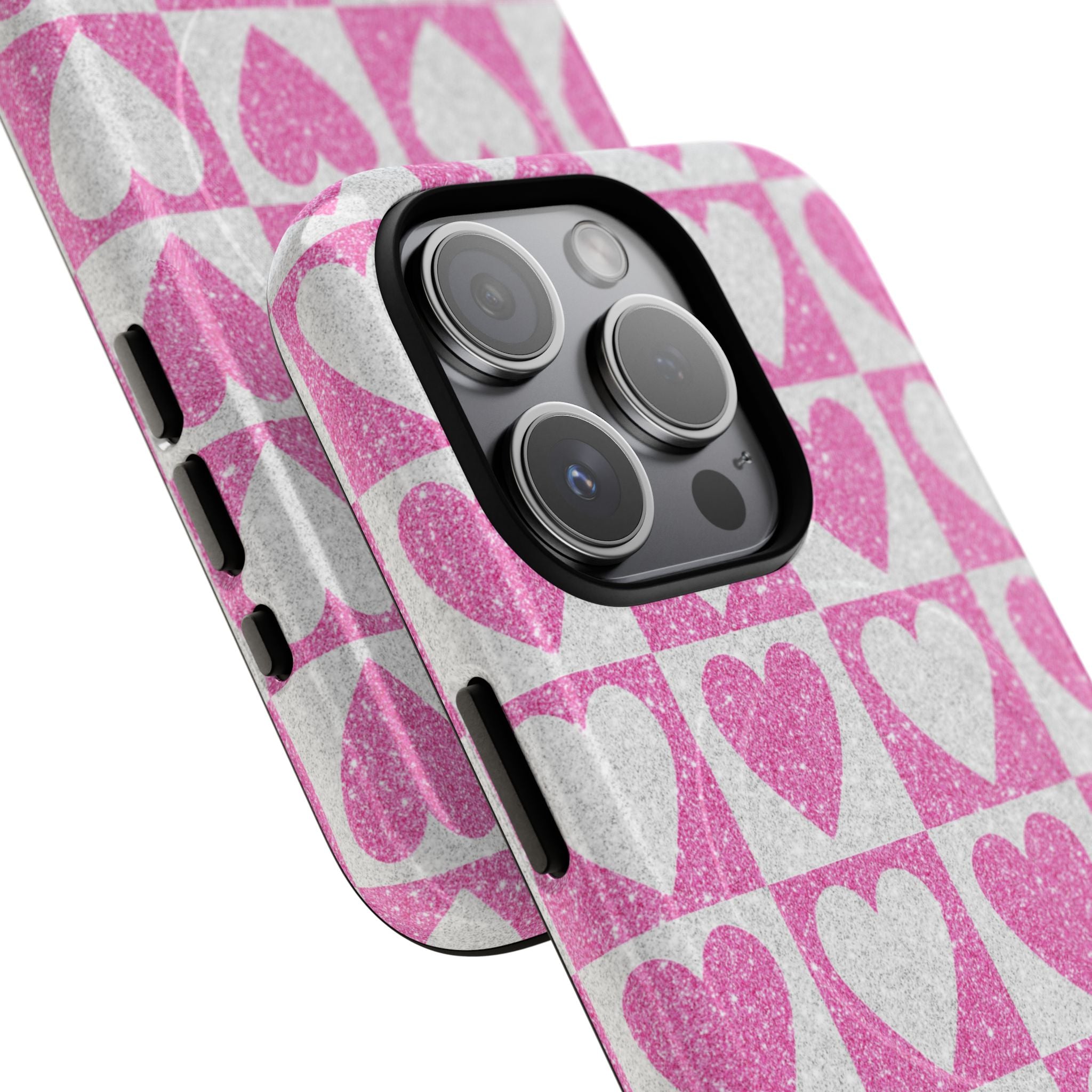 Glitter Heart Grid iPhone 15 Pro Case - Tough+