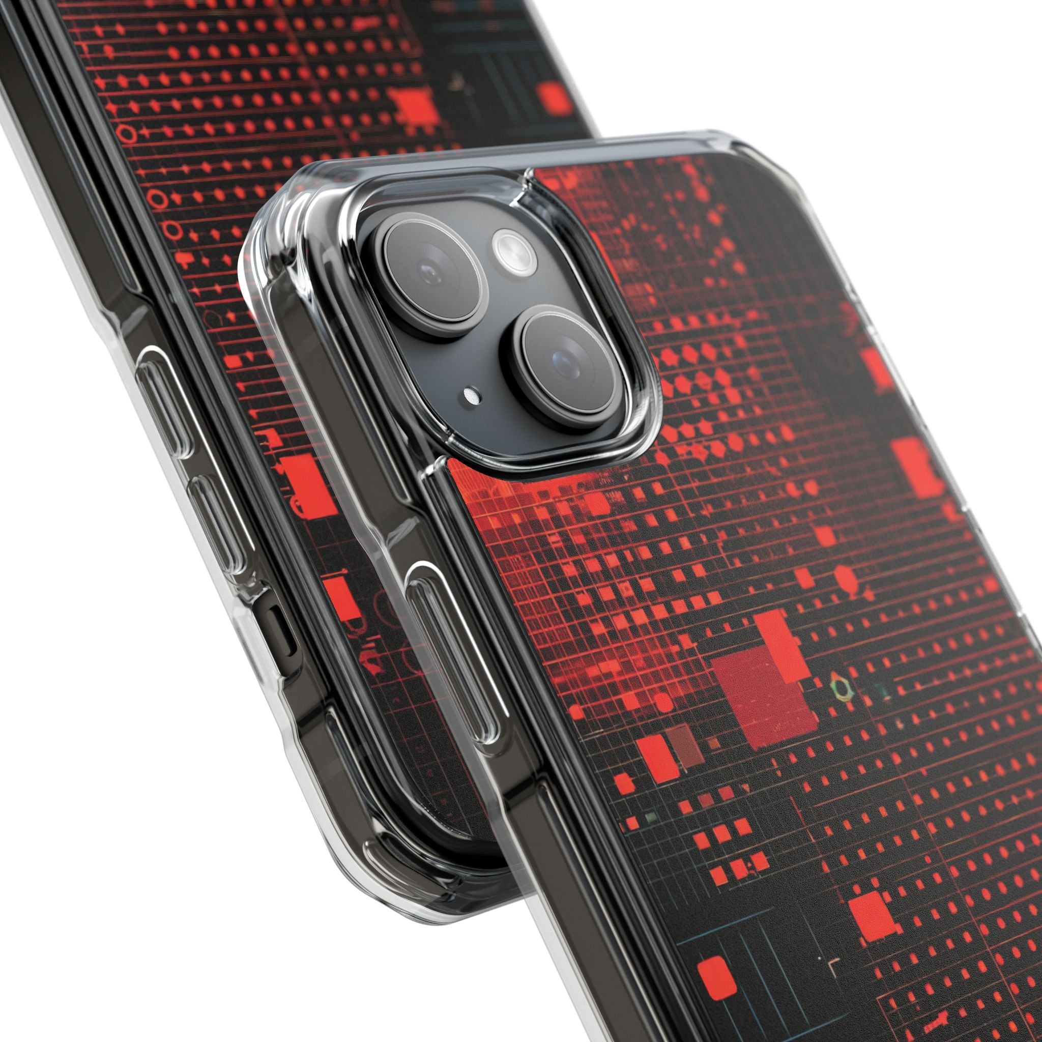 Crimson Circuit Grid iPhone 15 - Impact Clear+