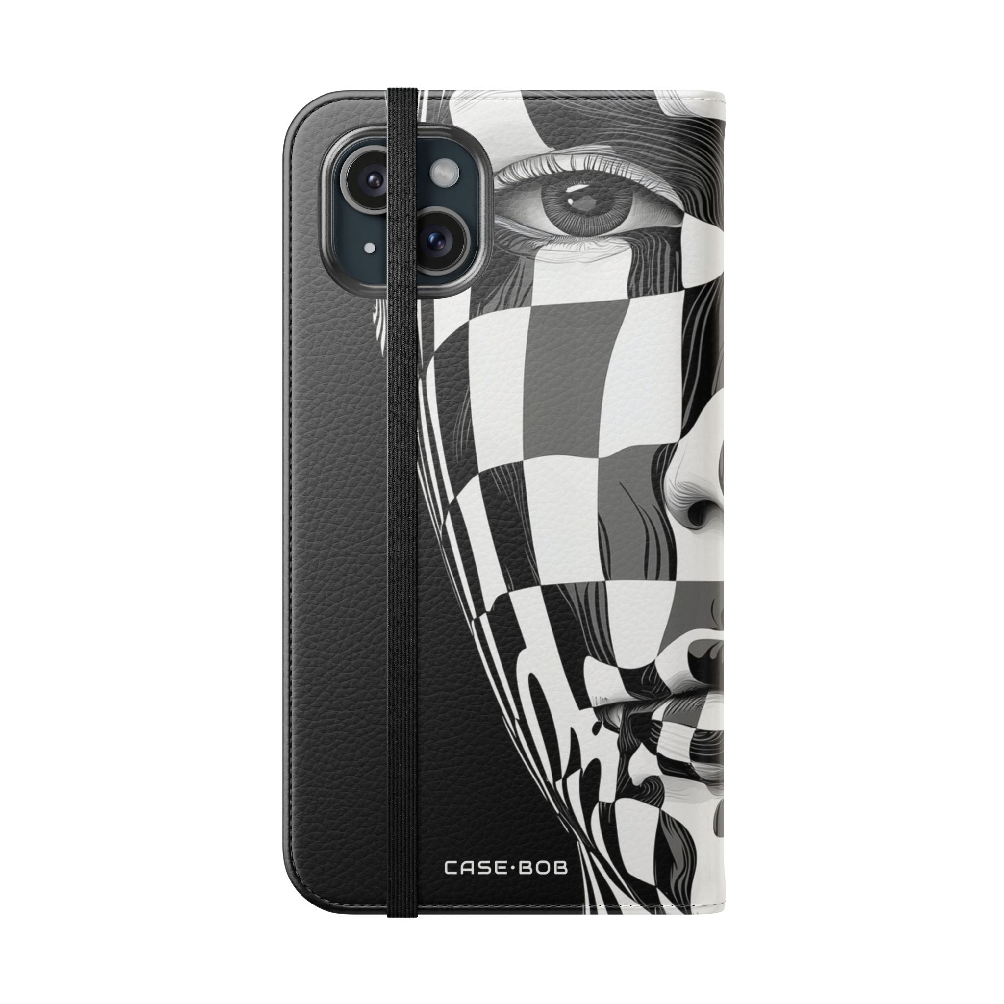 Mirrored Checkerboard Face - iPhone 15 Plus Case - Wallet