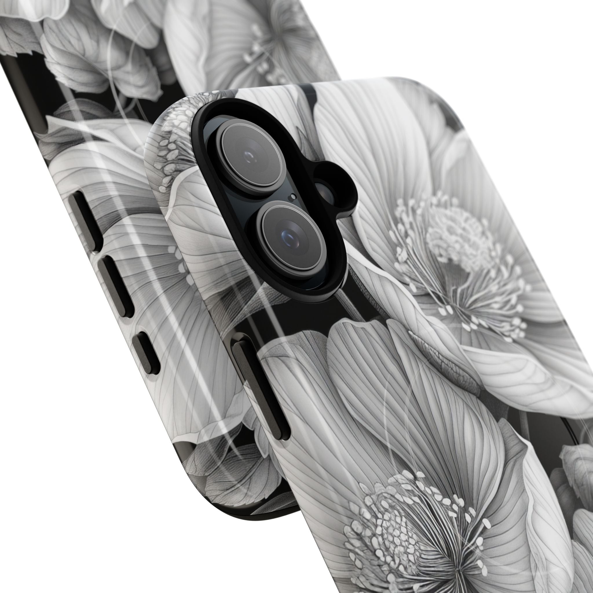 Monochrome Petal Dance iPhone 16 - Tough+