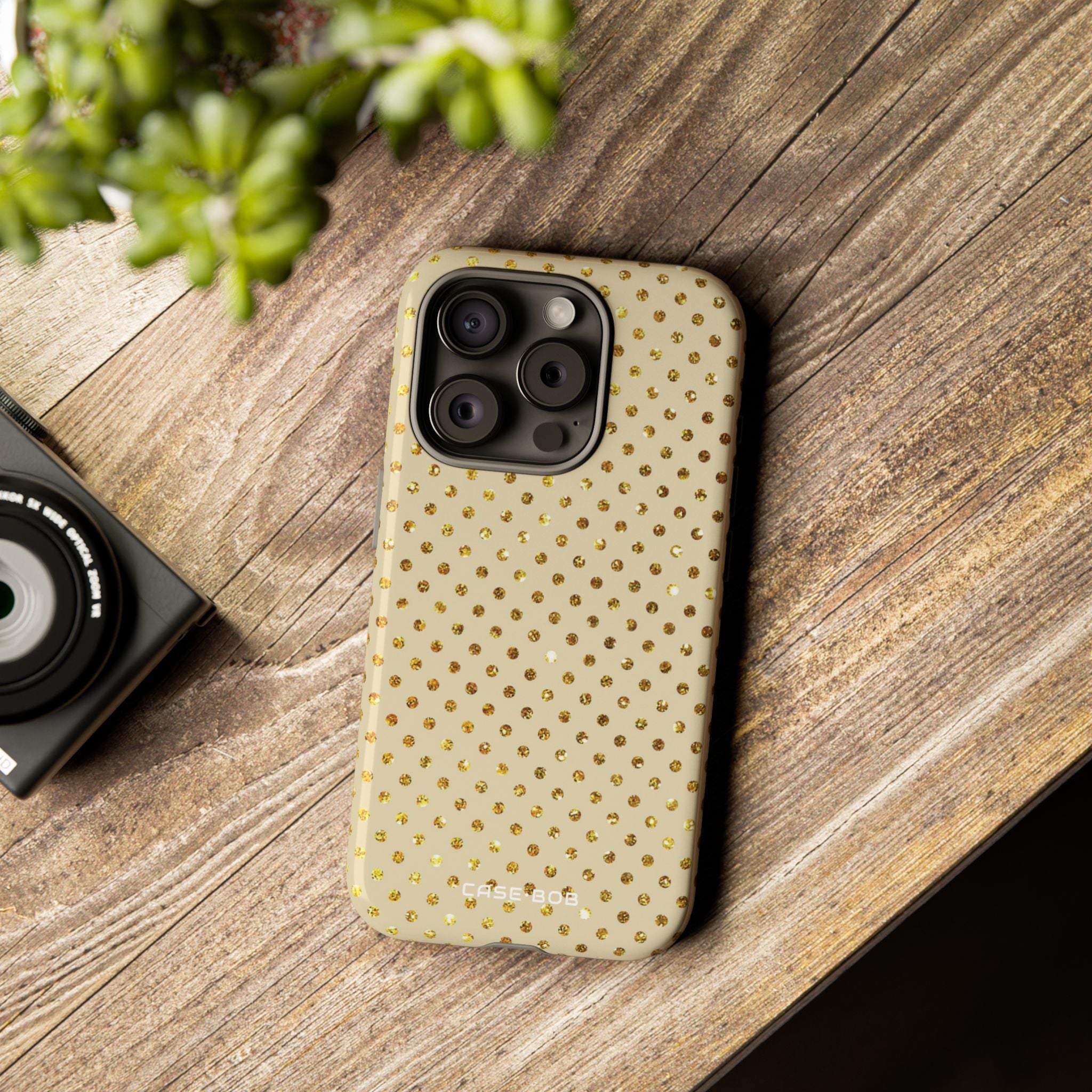 Gold Sparkle Grid iPhone 15 Pro Case - Tough
