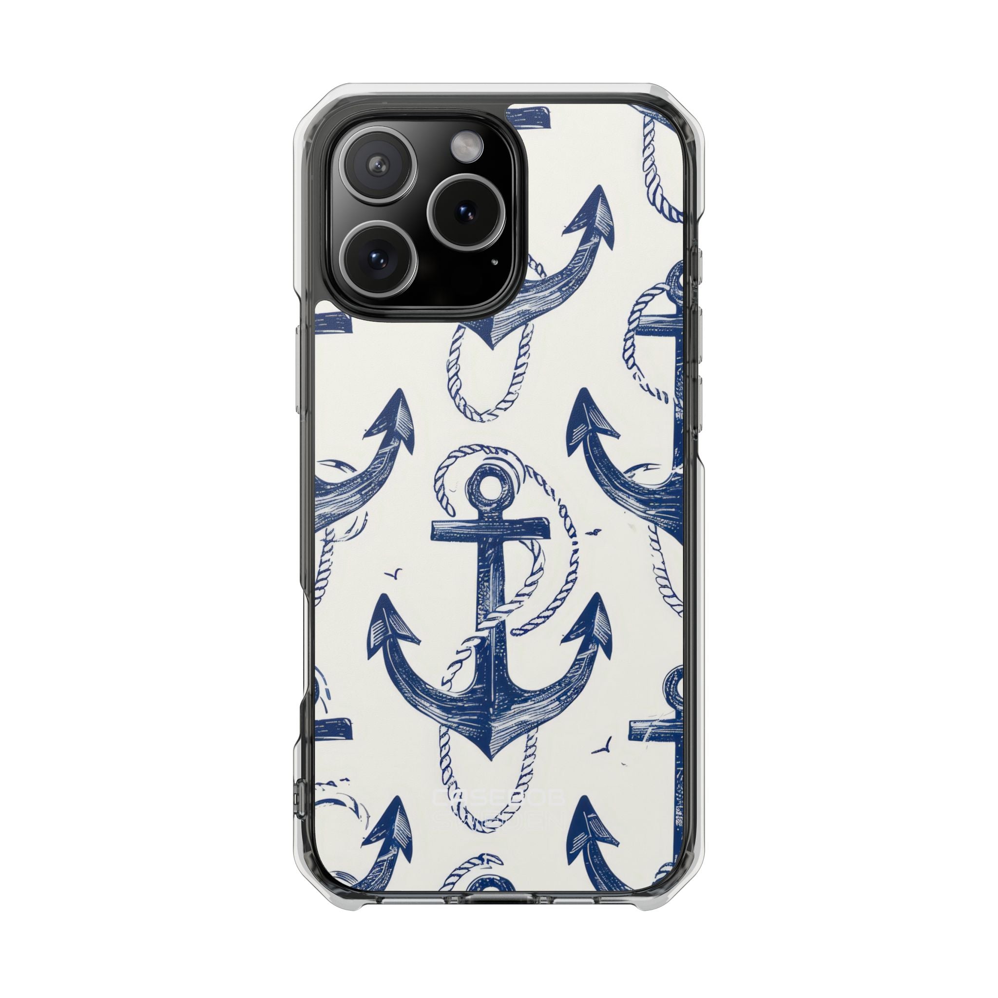 Navy Anchor Tapestry iPhone 16 - Impact Clear+