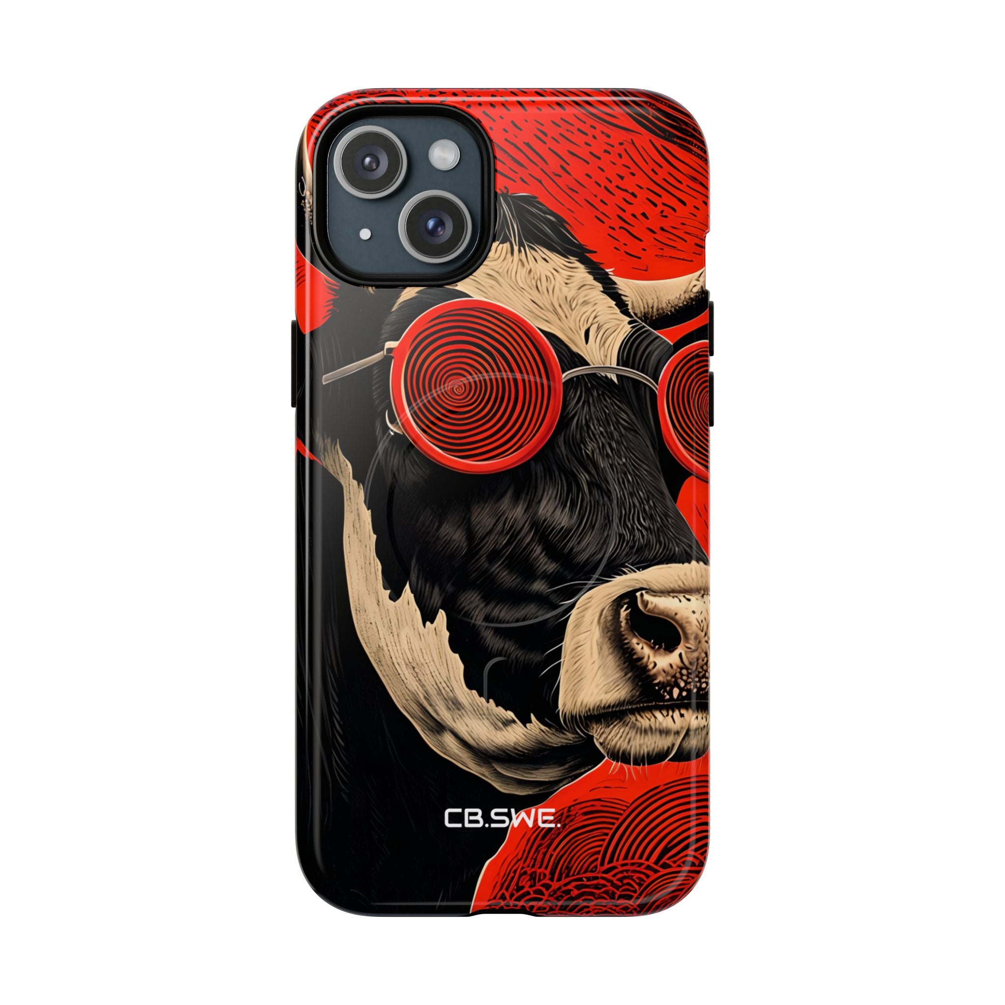 Surreal Black White Cow Red Spiral Sunglasses iPhone 15 - Tough+