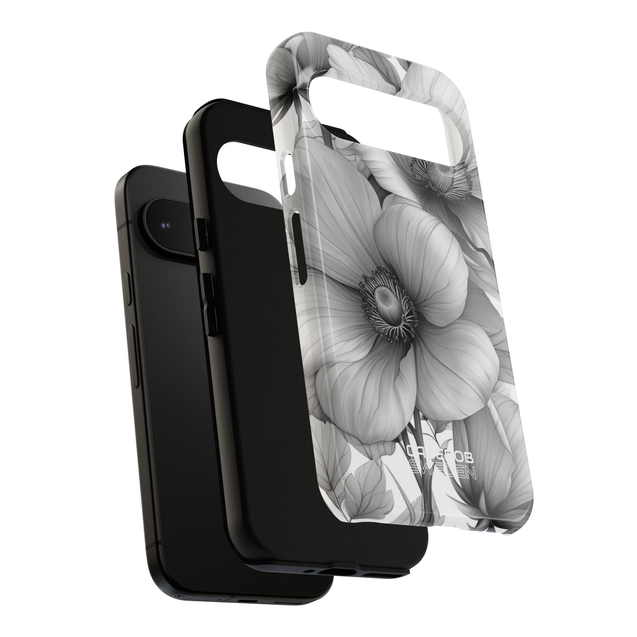 Grayscale Floral Harmony Google Pixel 9 - Tough