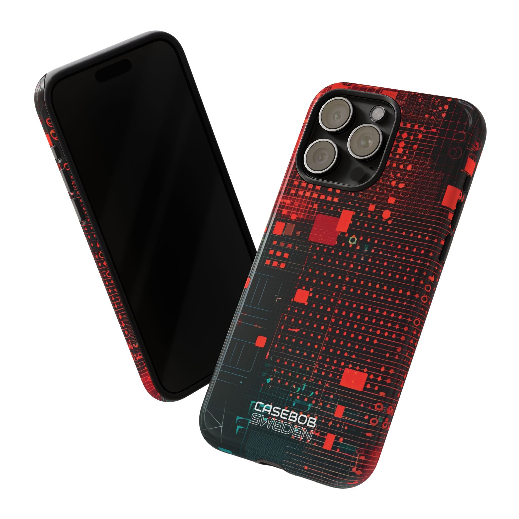 Crimson Circuit Grid iPhone 15 - Tough