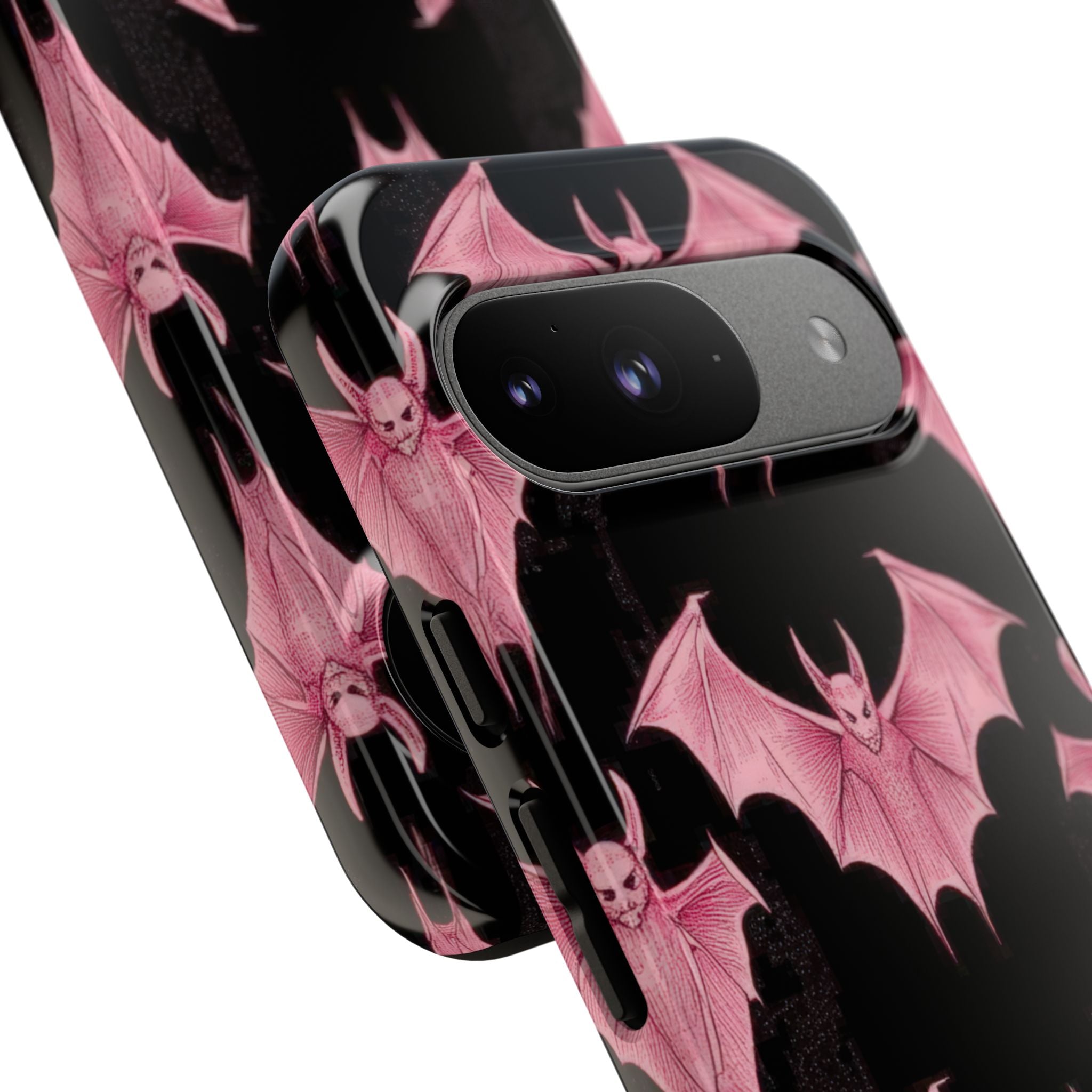 Rosa Fledermaus auf schwarzem symmetrischem Google Pixel 9 – Robust