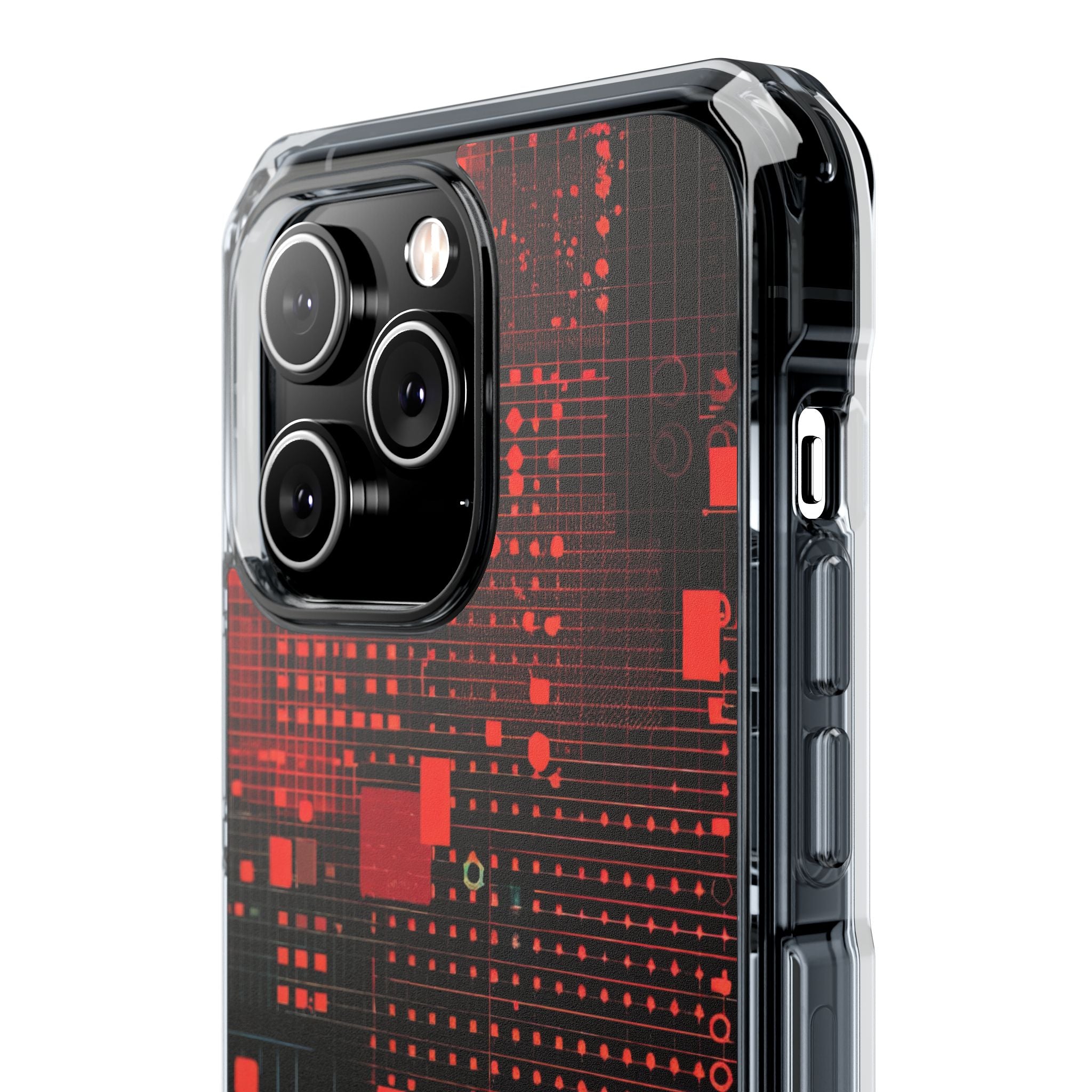 Crimson Circuit Grid iPhone 14 - Impact Clear+