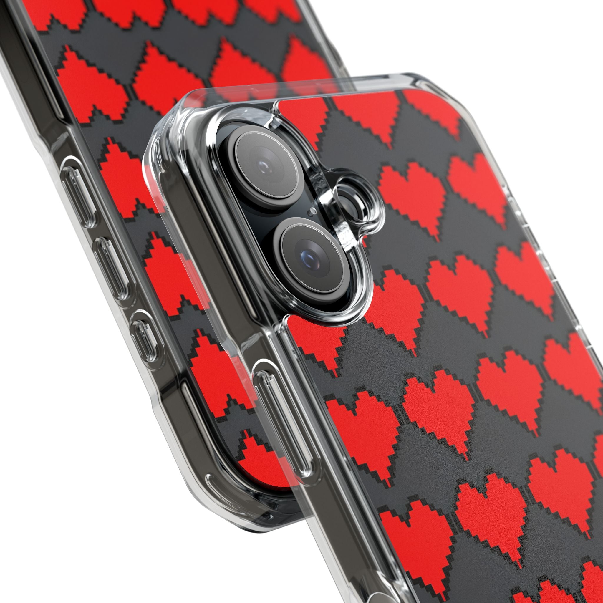 Red Heart Dark Gray Diamonds Seamless iPhone 16 - Impact Clear+