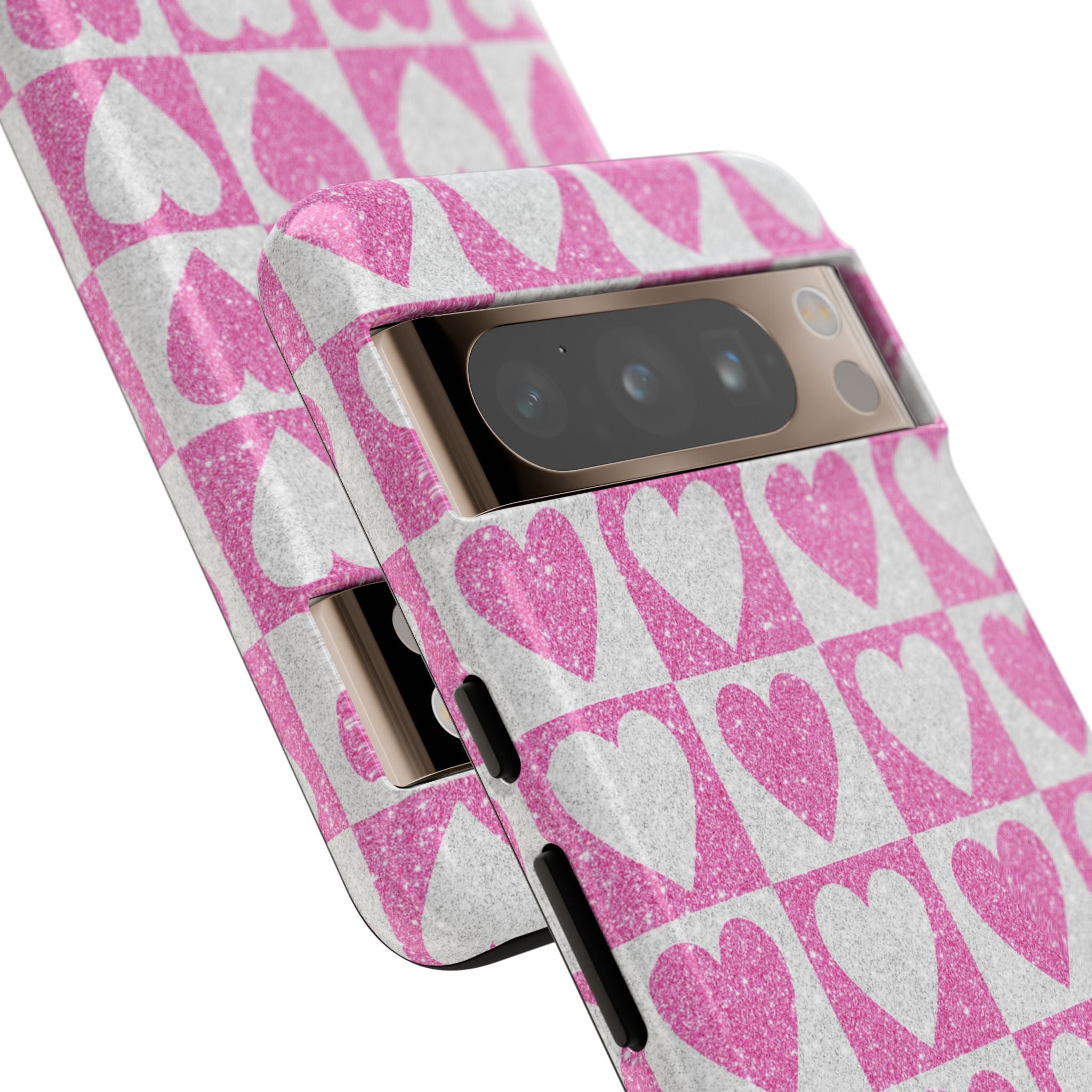 Glitter Heart Grid Google Pixel 8 Pro Case - Tough