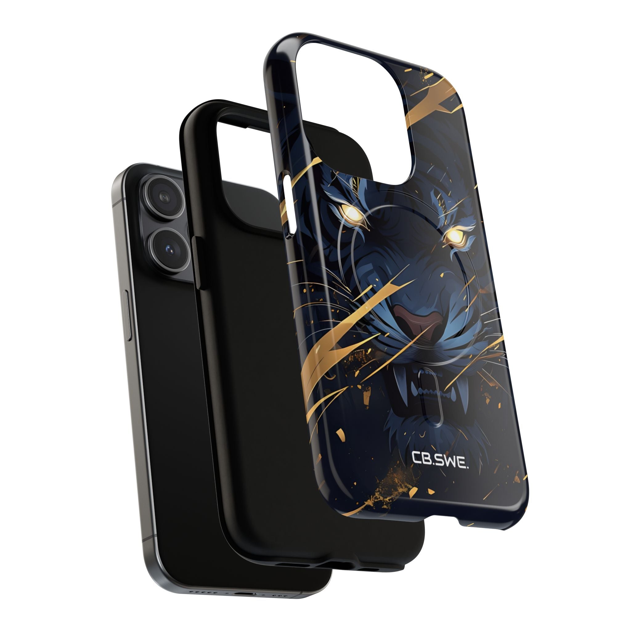 Fierce Blue Tiger Face Glowing Eyes iPhone 15 - Tough+