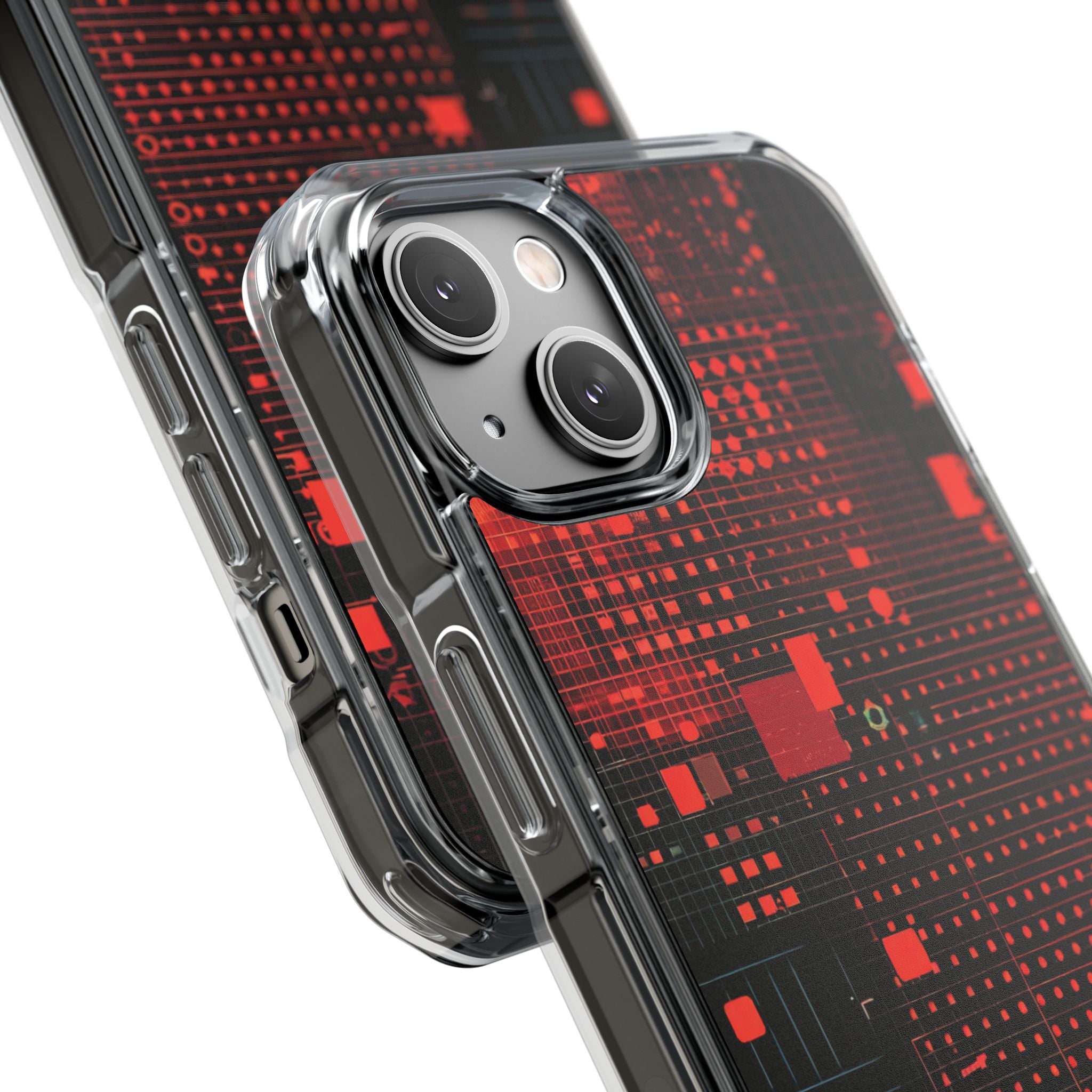 Crimson Circuit Grid iPhone 14 - Impact Clear+