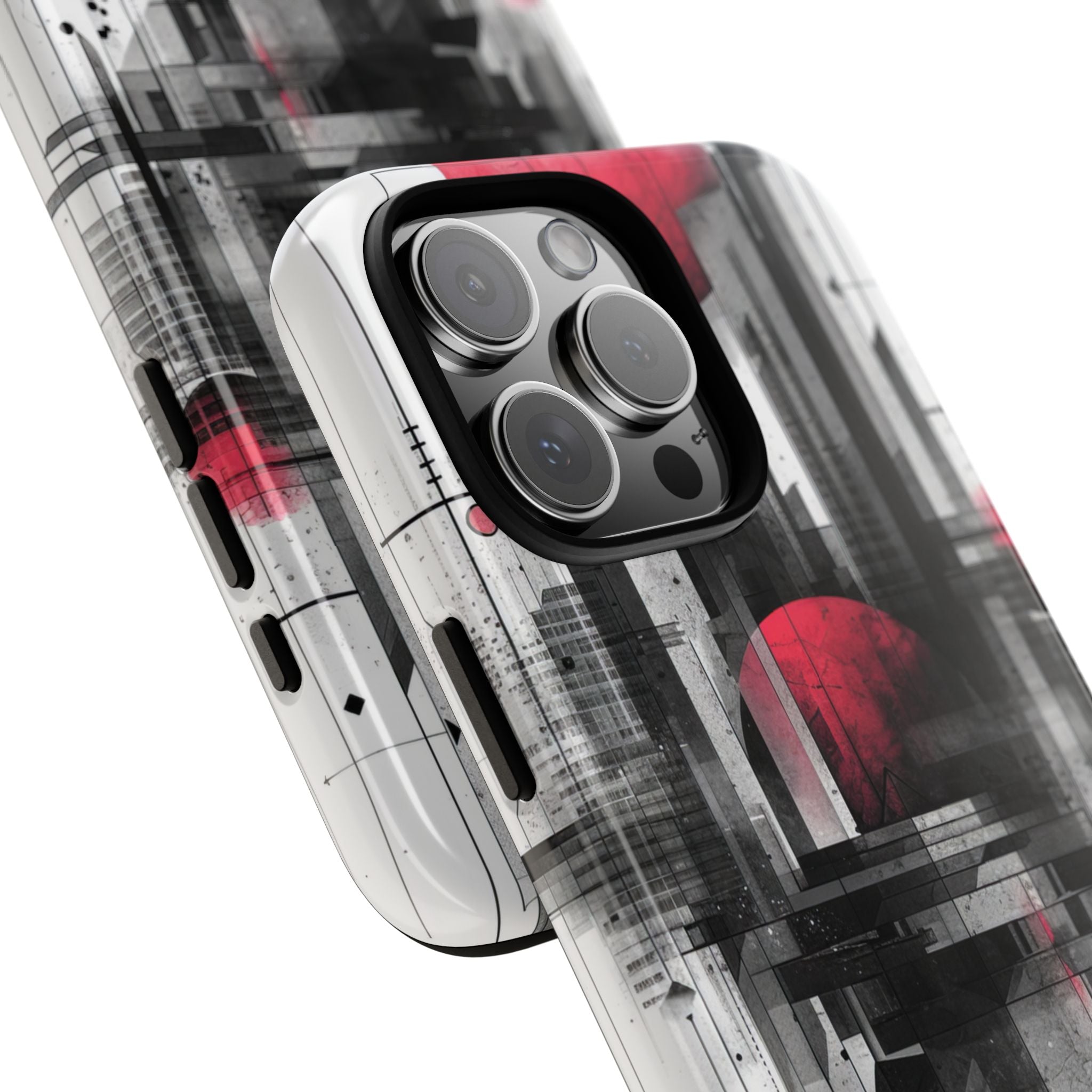 Crimson Gridlines Cityscape iPhone 16 - Tough