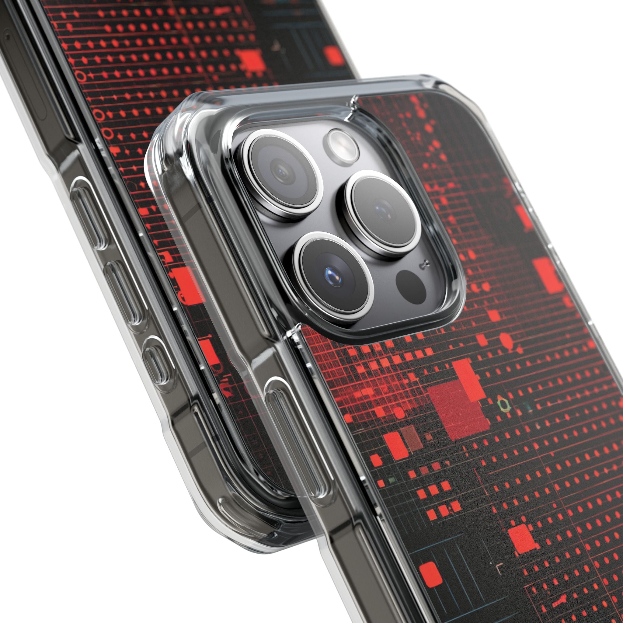 Crimson Circuit Grid iPhone 15 - Impact Clear+