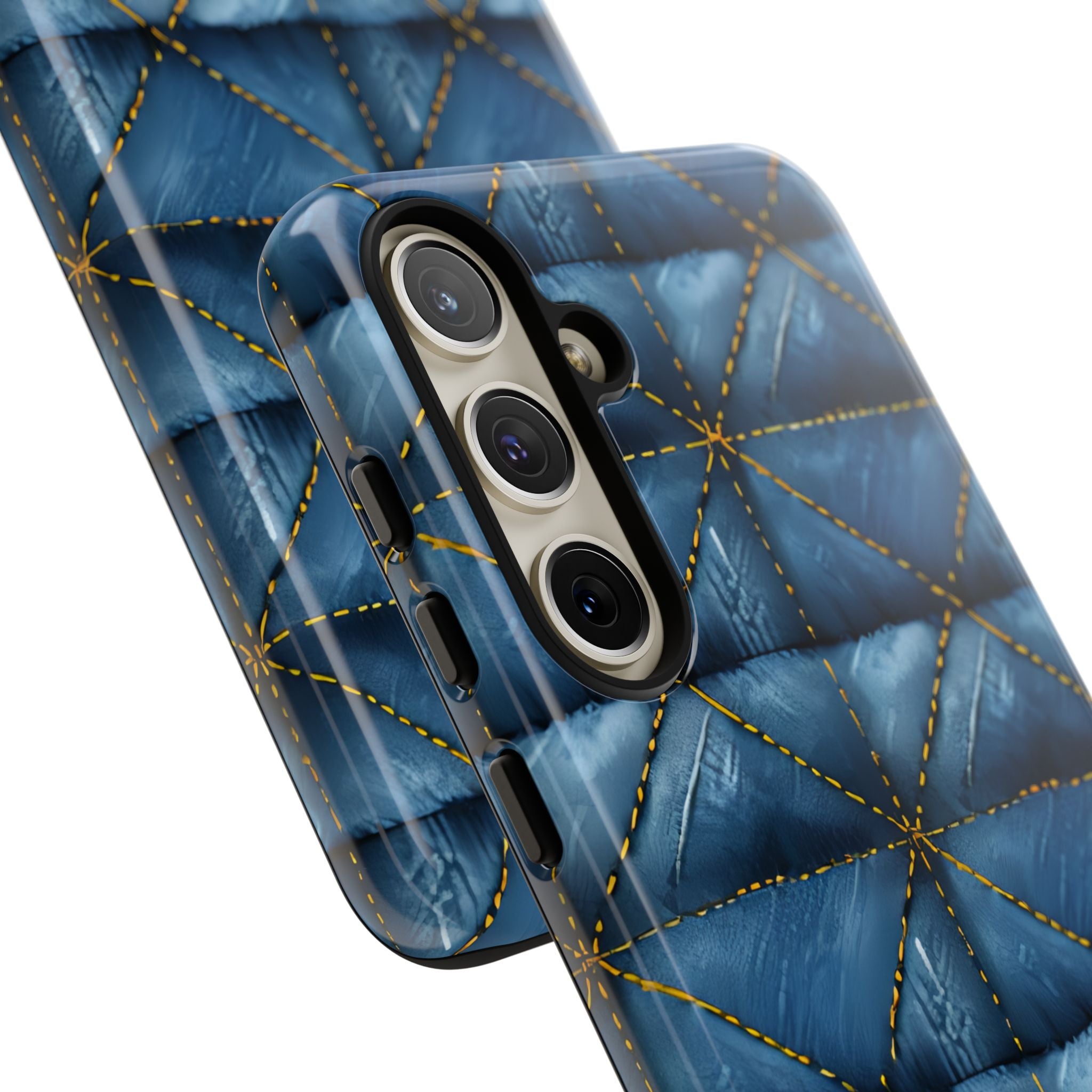 Blue Denim Quilted Yellow Stitching Seamless Samsung S24 - Tough