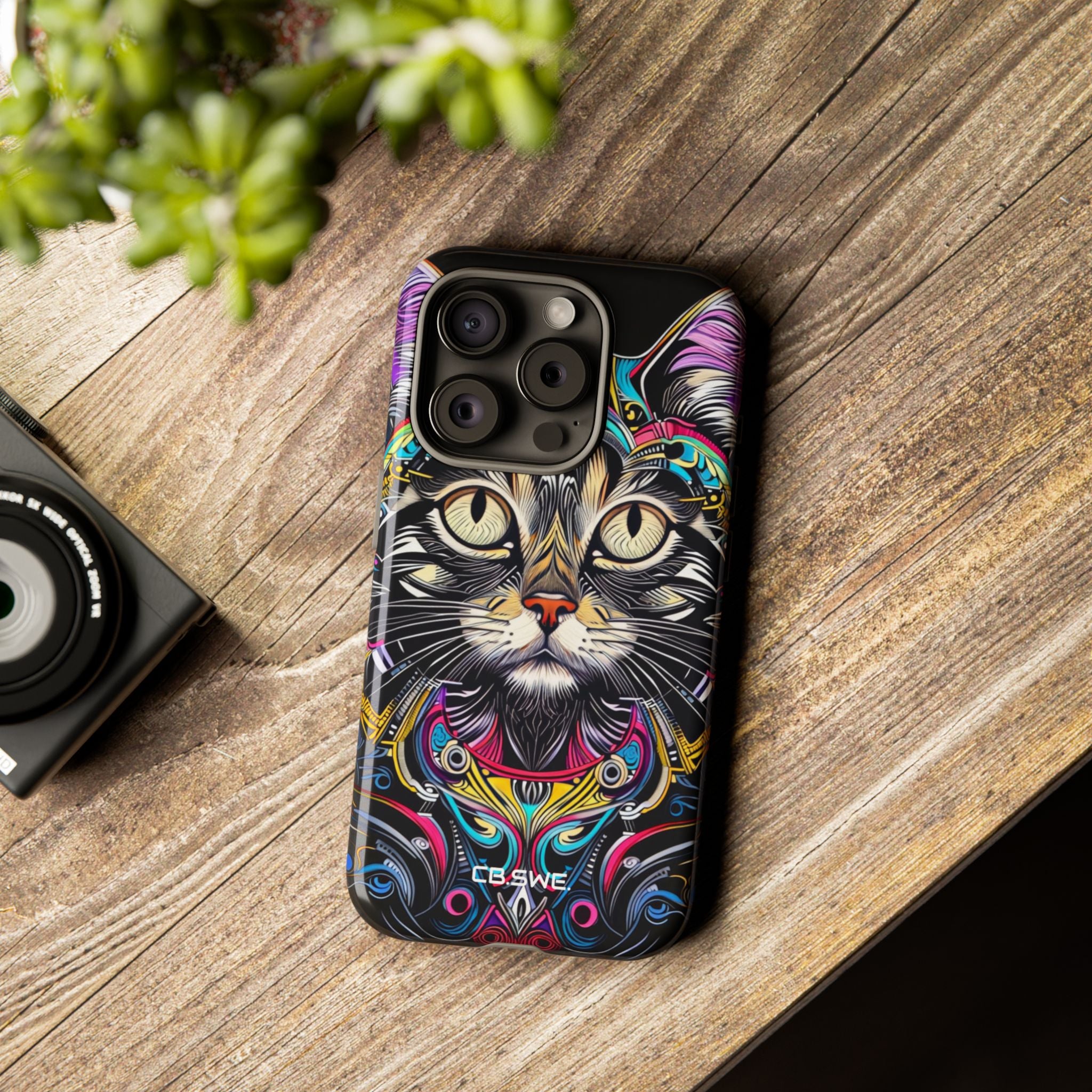 Stunning Multi-Color Scratchboard Art Intricate Tabby Cat iPhone 15 - Tough