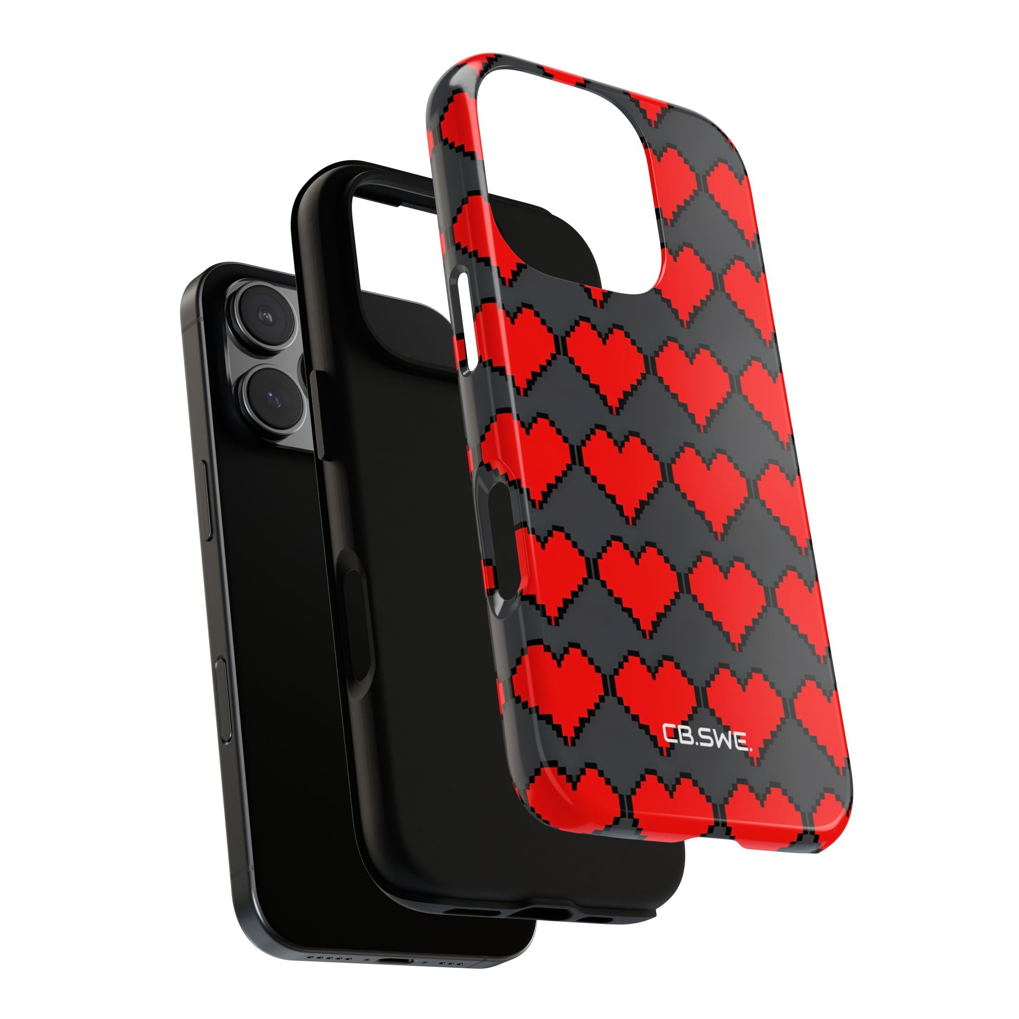 Red Heart Dark Gray Diamonds Seamless iPhone 16 - Tough
