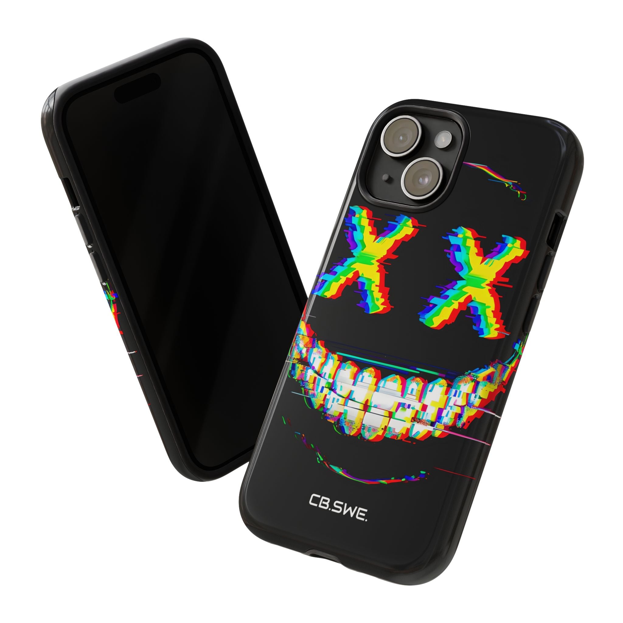 Sinister Glitch Art Smiley Face Digital Phone iPhone 15 - Tough
