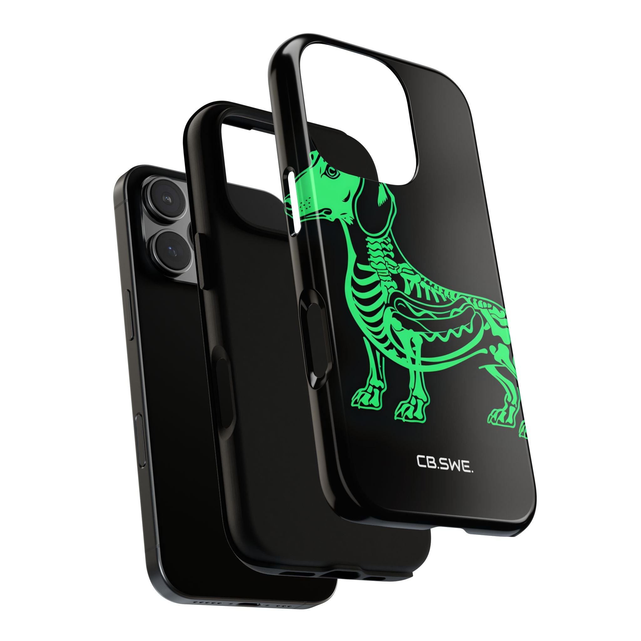 Neongrüne Dackel-Röntgen-Illustration Hotdog-Telefonhülle iPhone 16 - Robust