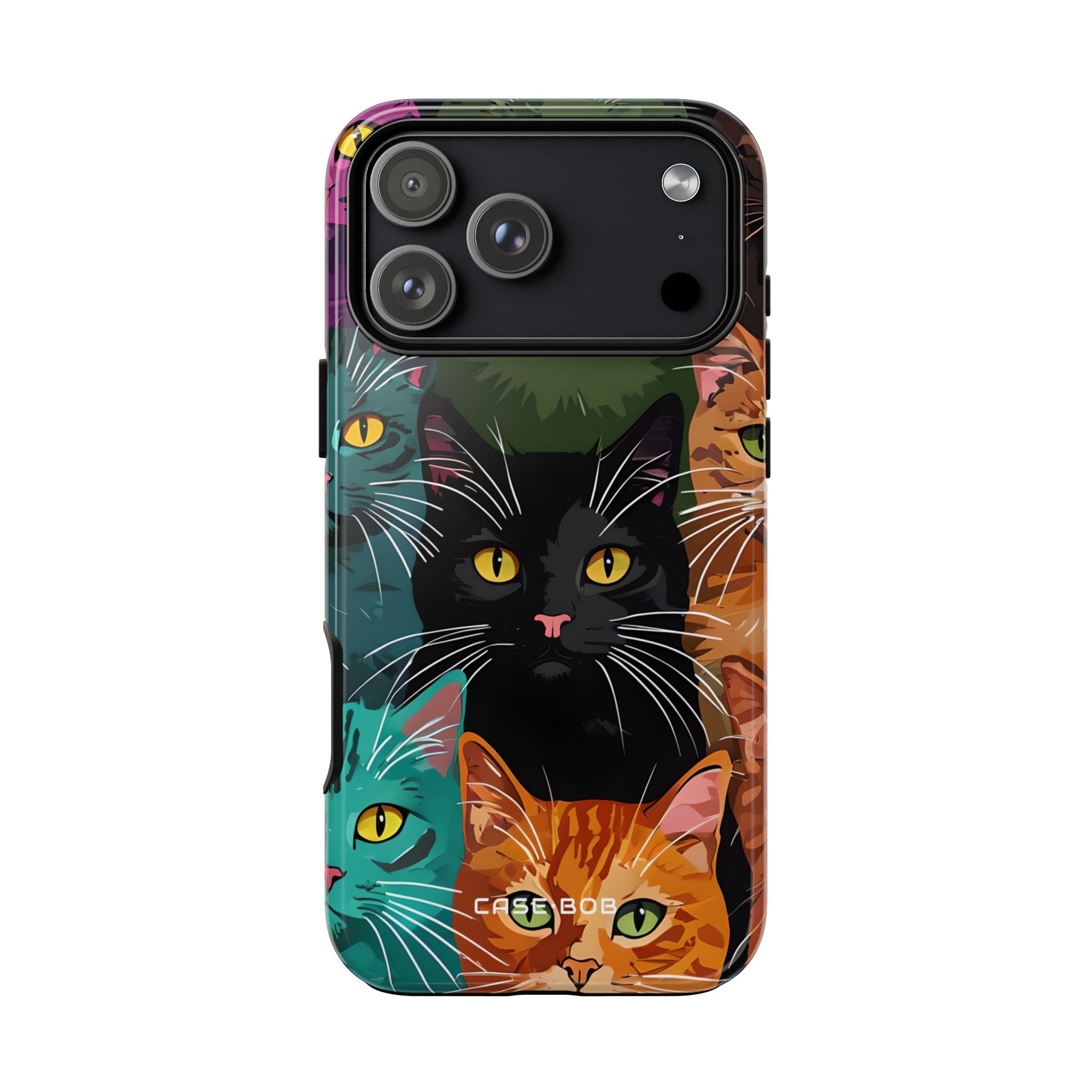 Teal Cat Grid iPhone 17 Pro Max Case - Tough
