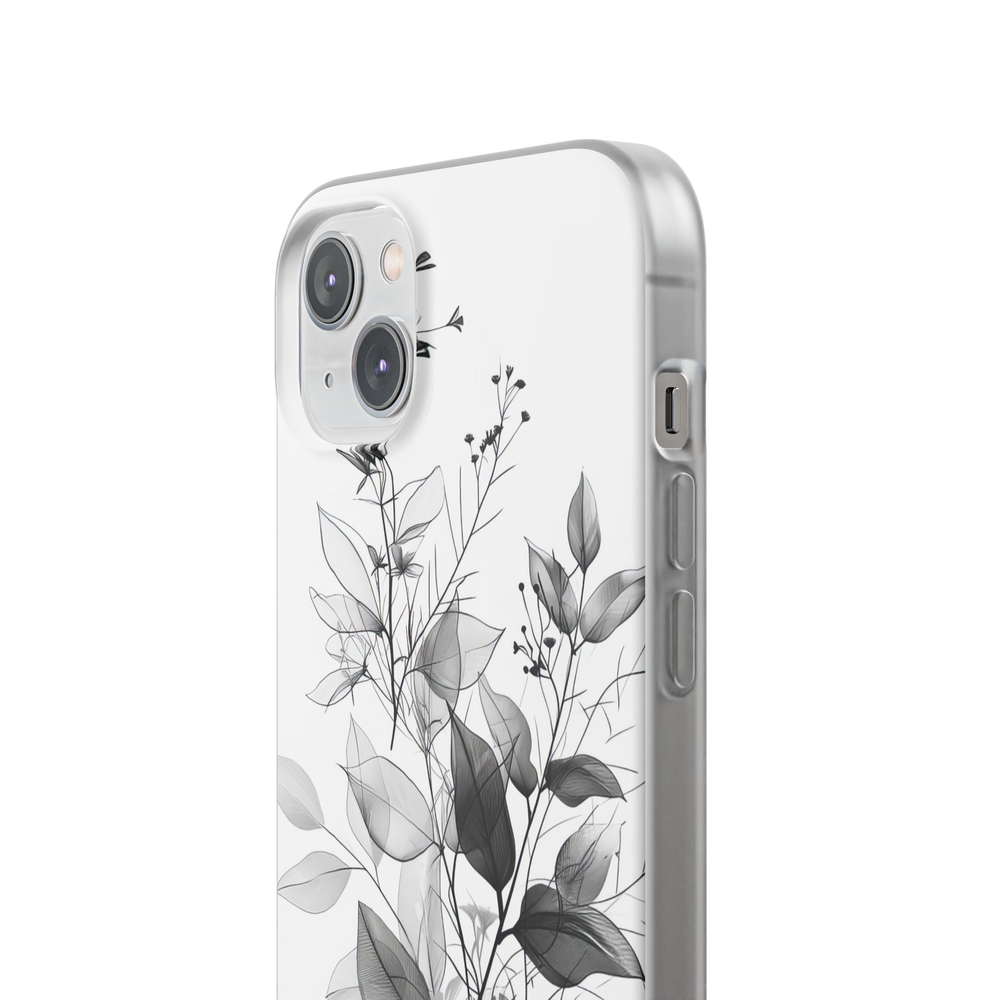 Veined Leaves Gray iPhone 14 Plus Case - Soft