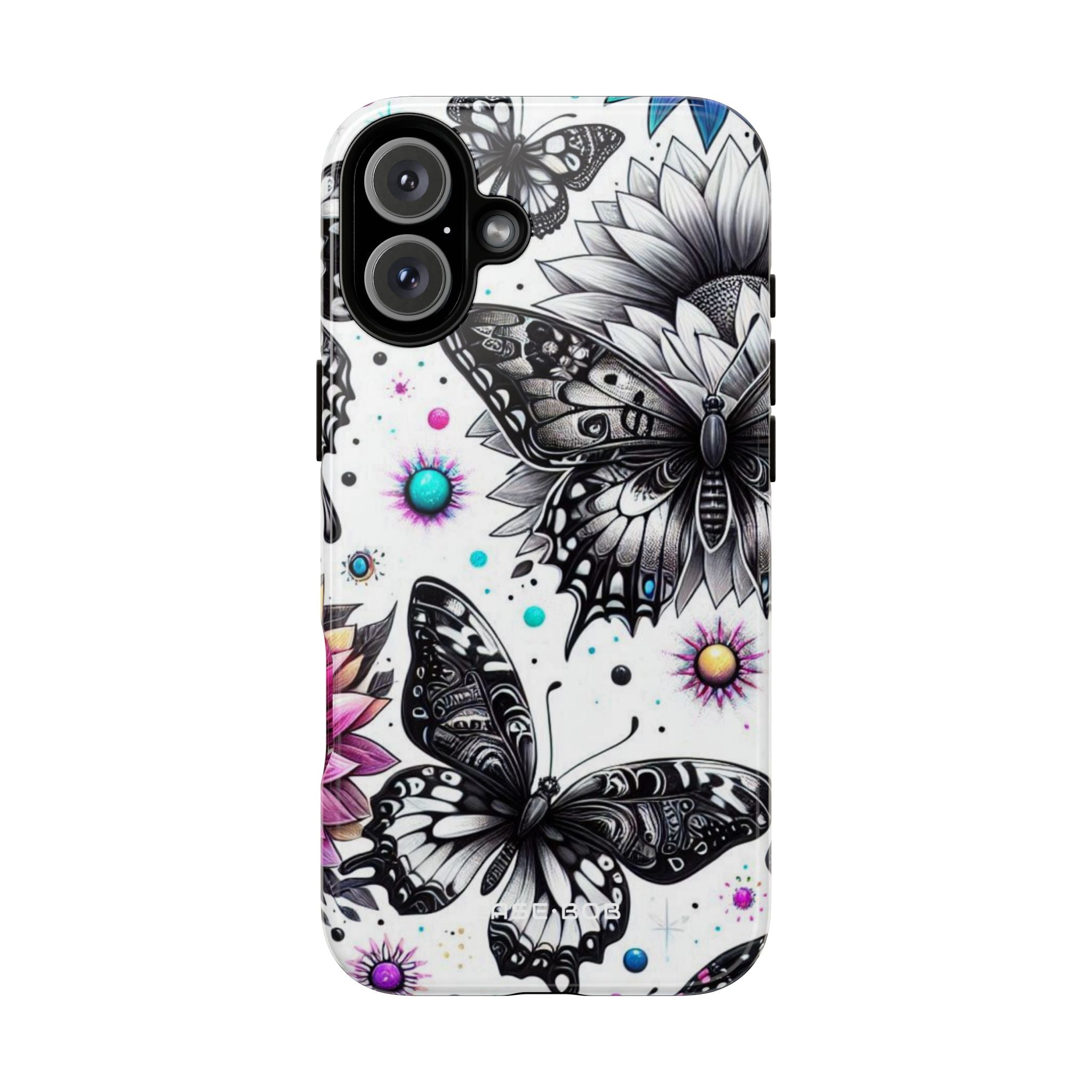 Monochrome Butterflies Sunlit iPhone 16 Plus Case - Tough