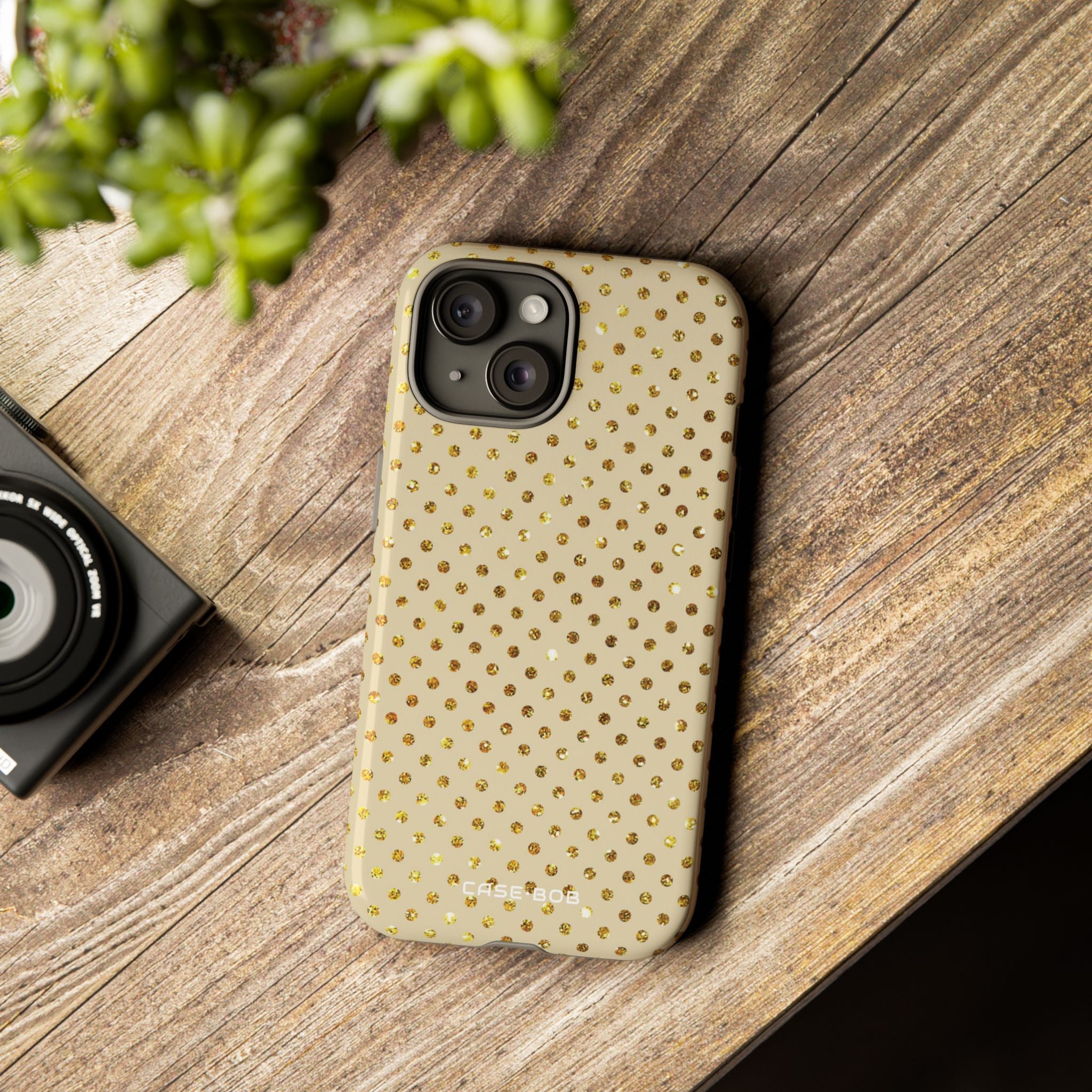 Gold Sparkle Grid iPhone 15 Case - Tough