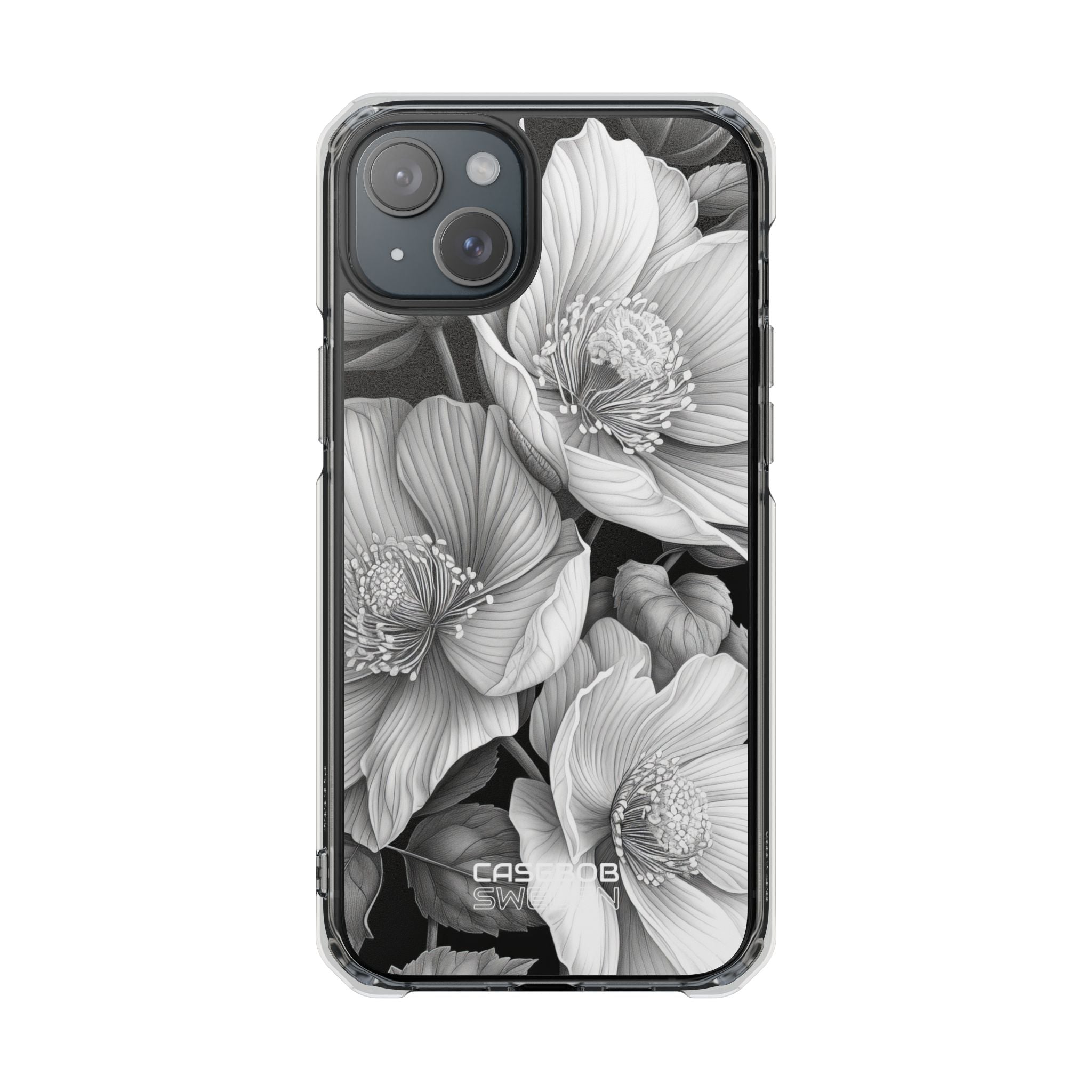 Monochrome Petal Dance iPhone 15 - Impact Clear+