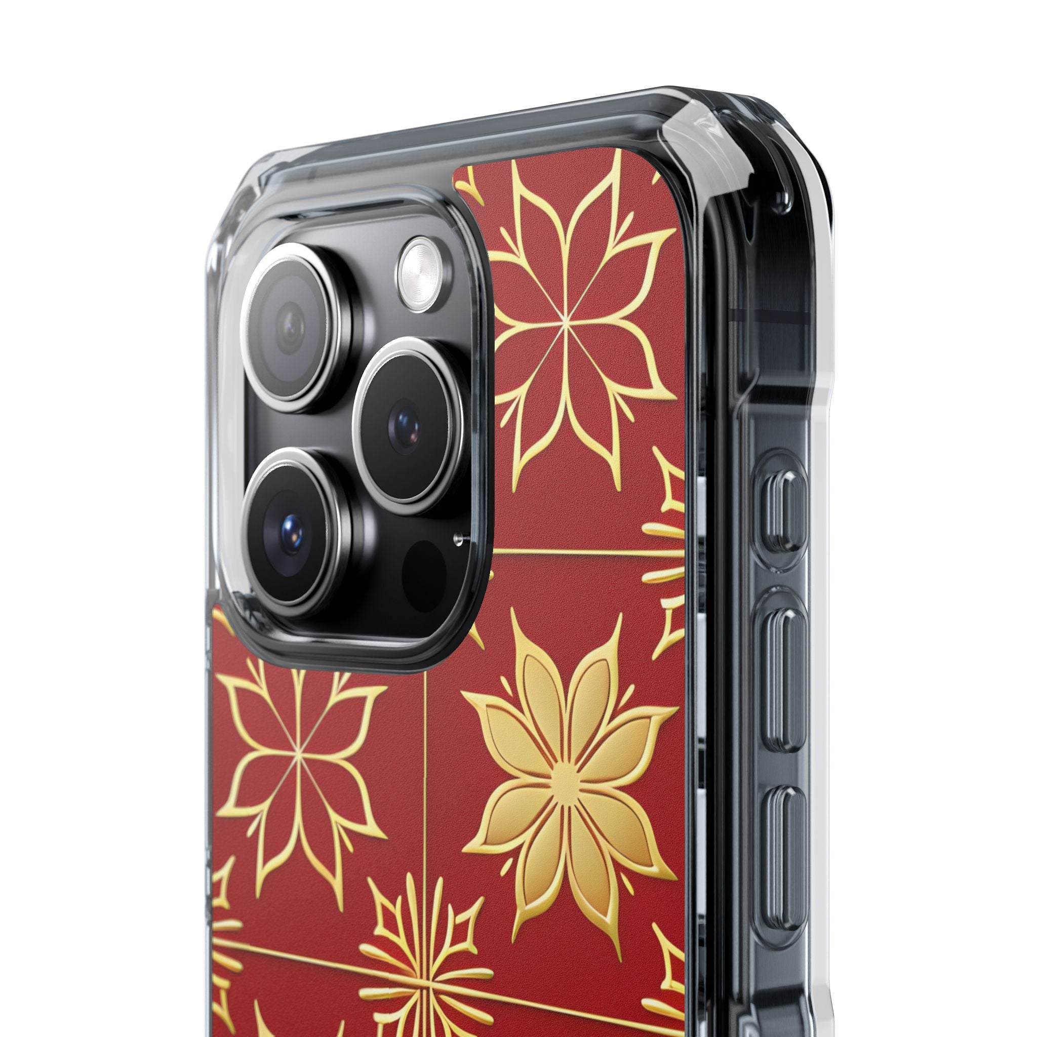 Elegantes Gold Floral Seamless Rich Red iPhone 15 - Impact Clear+