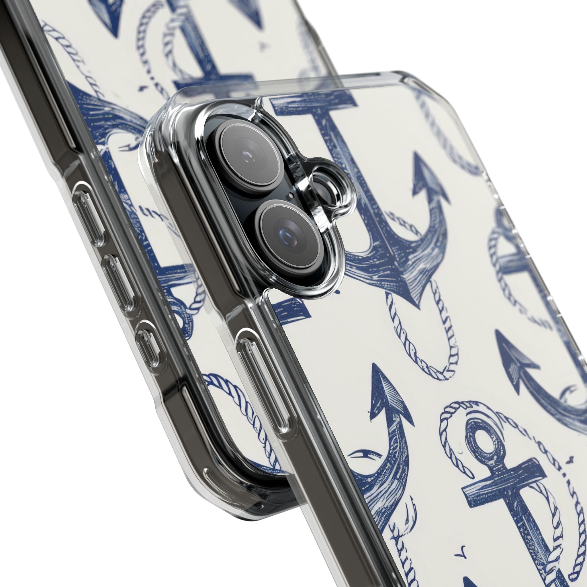 Navy Anchor Tapestry iPhone 16 - Impact Clear+