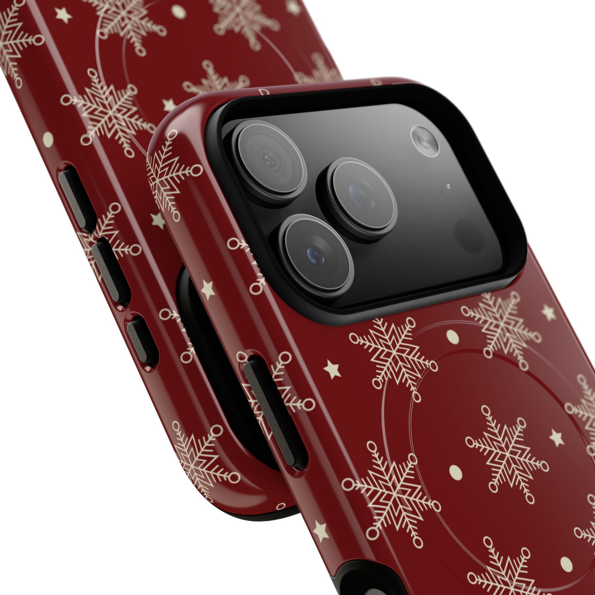 Cream Snowflake Crimson iPhone 17 Pro Case - Tough+