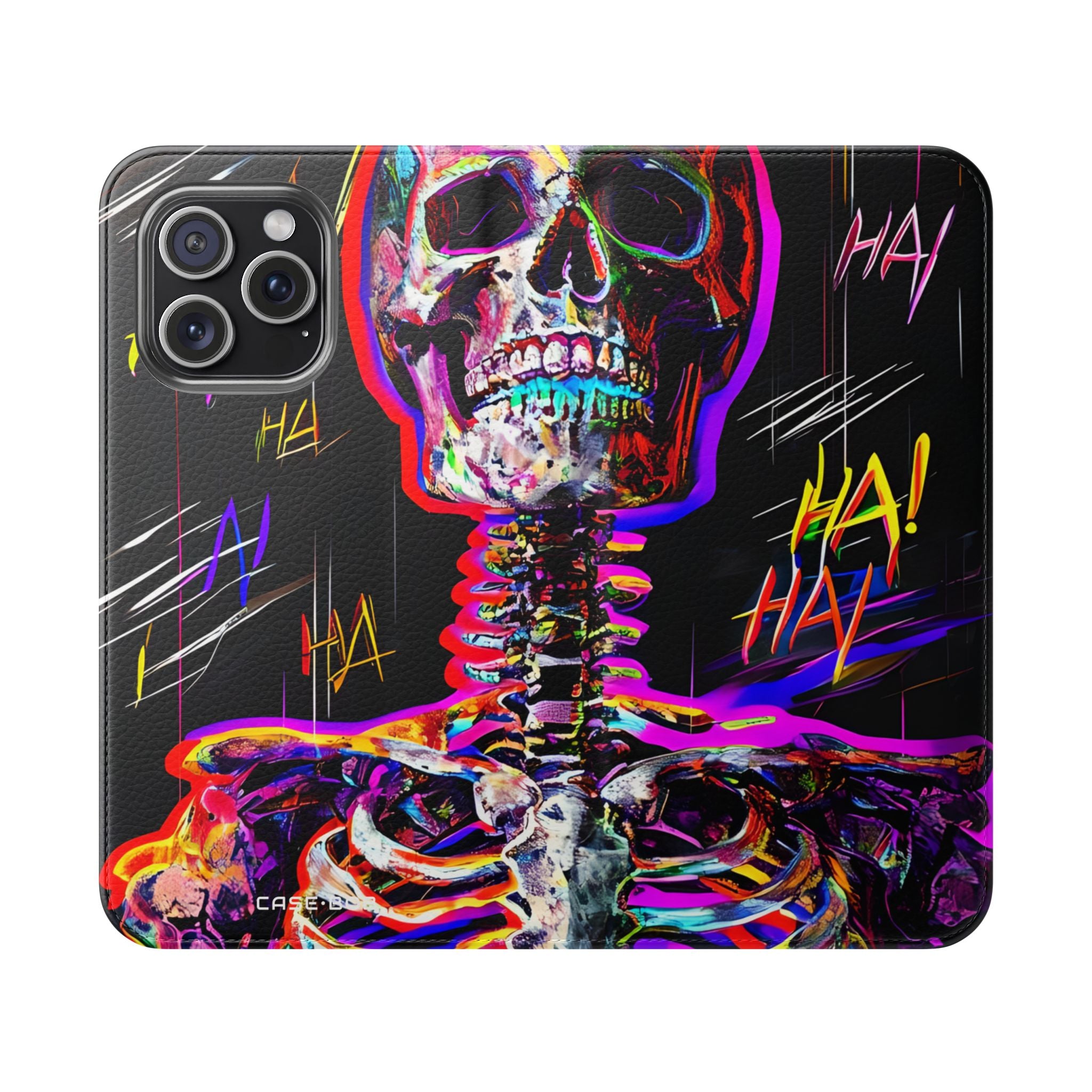 Neon Skeleton Laughter - iPhone 15 Pro Max Case - Wallet