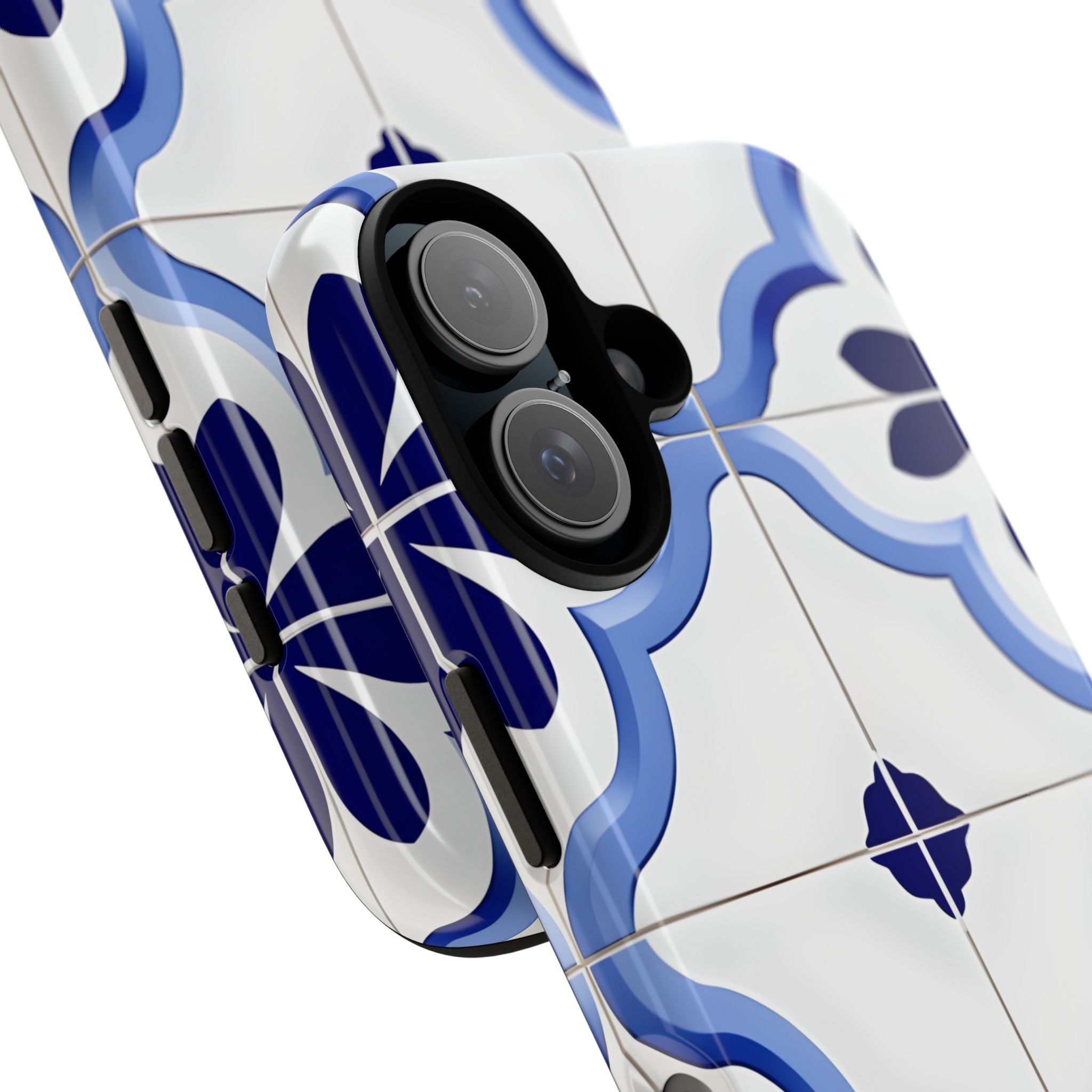 Elegant Blue Floral Geometric Tile iPhone 16 - Tough