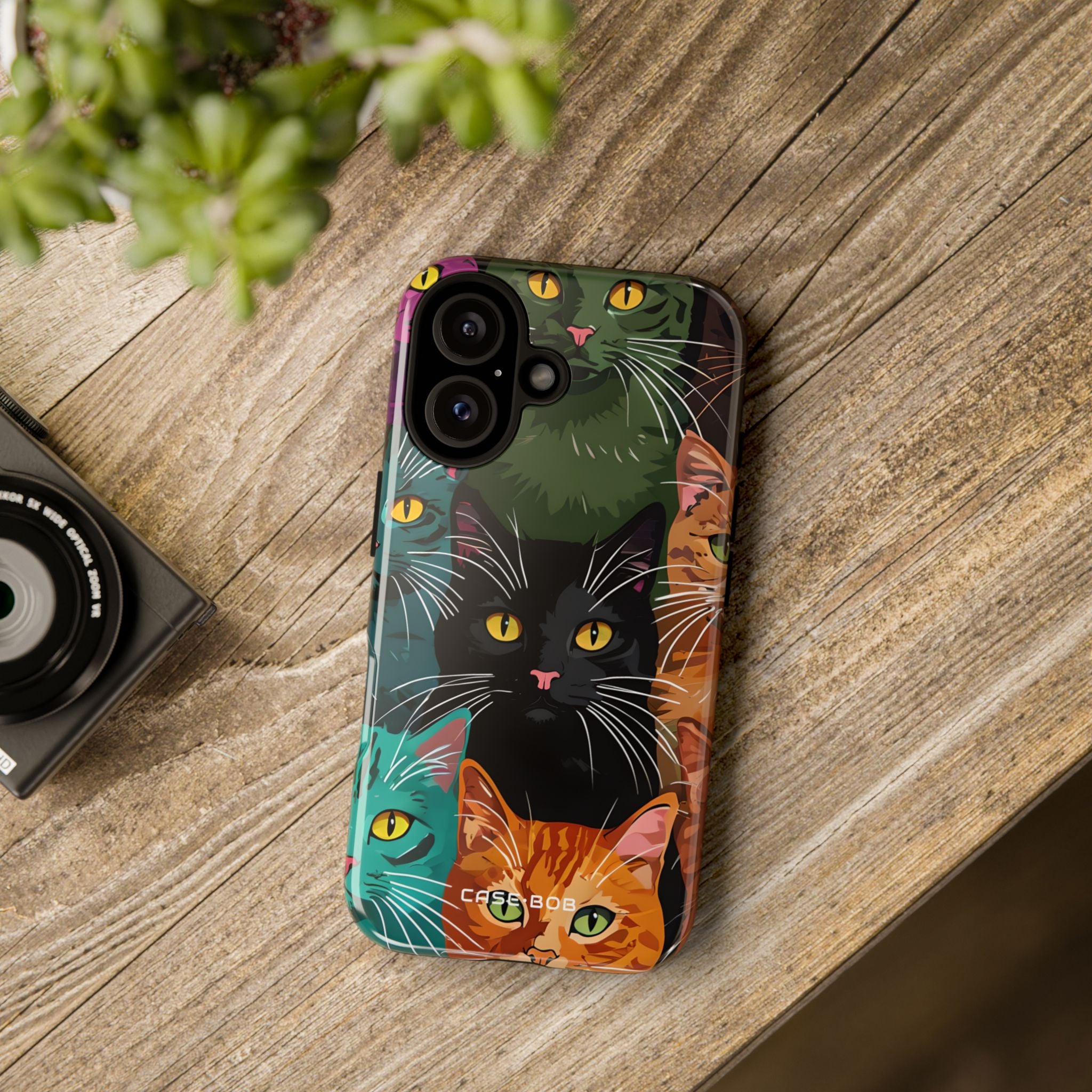 Teal Cat Grid iPhone 16 Plus Case - Tough