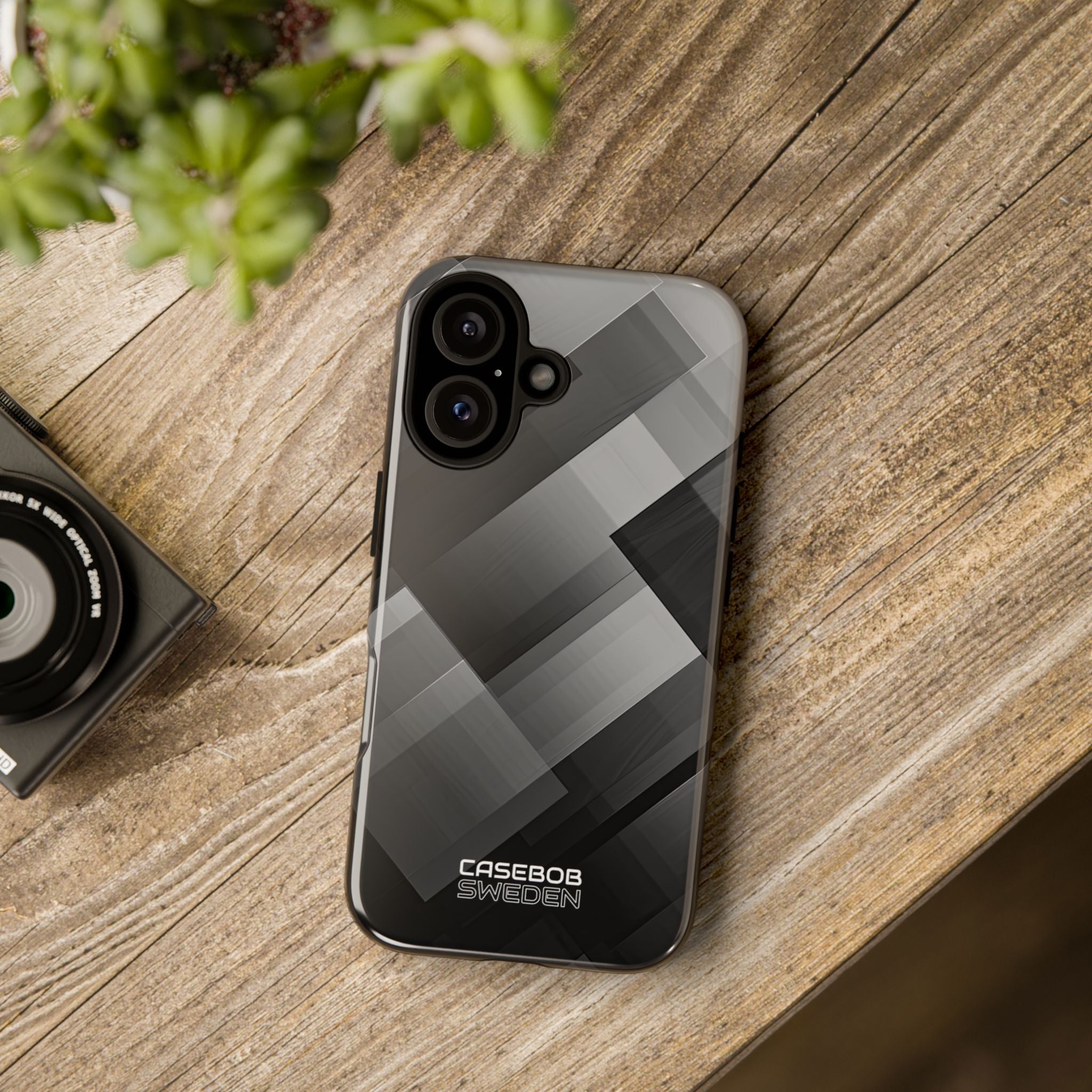 Grayscale Geometric Layers iPhone 16 - Tough