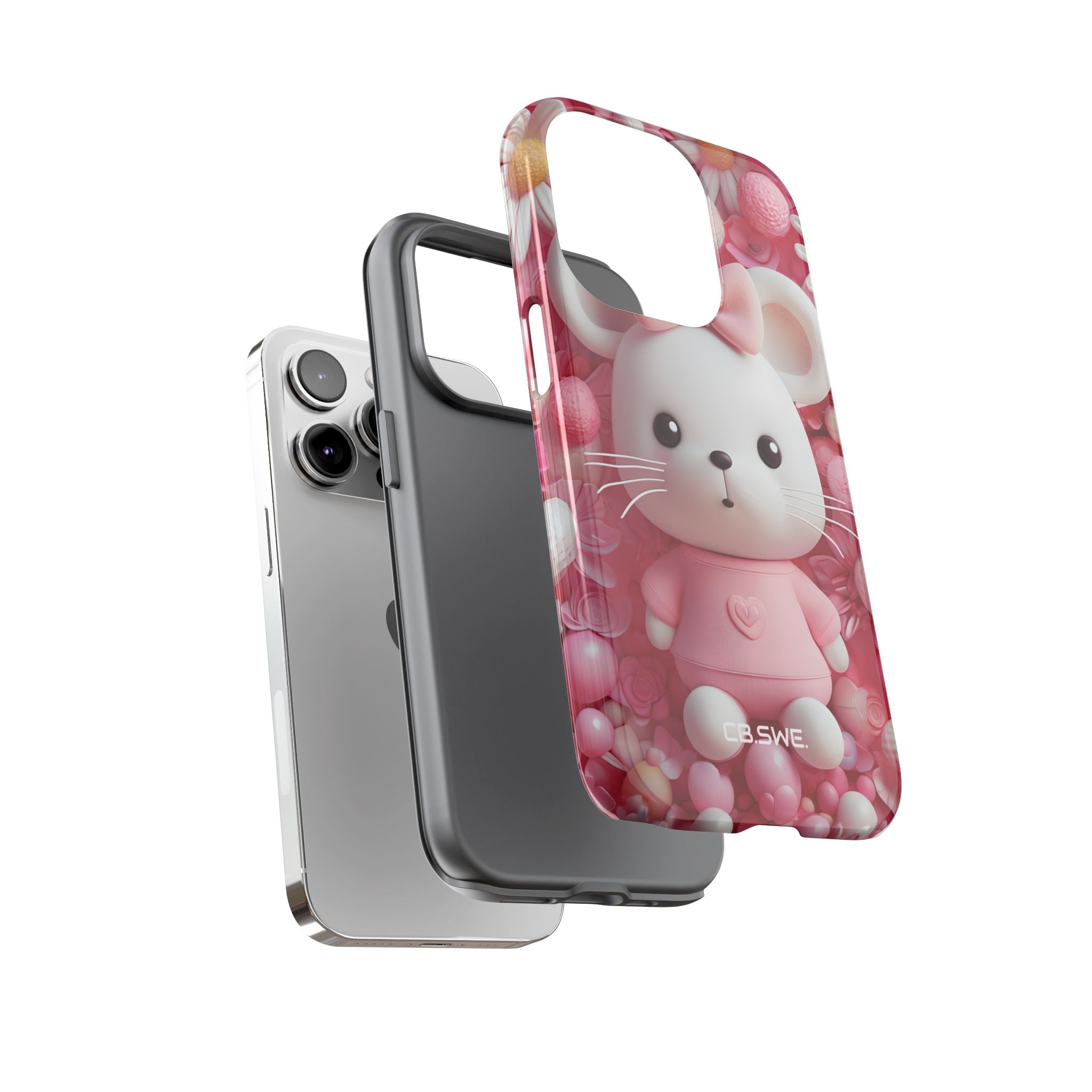Adorable 3D Rendered White Mouse Plush Toy Floral iPhone 14 - Tough