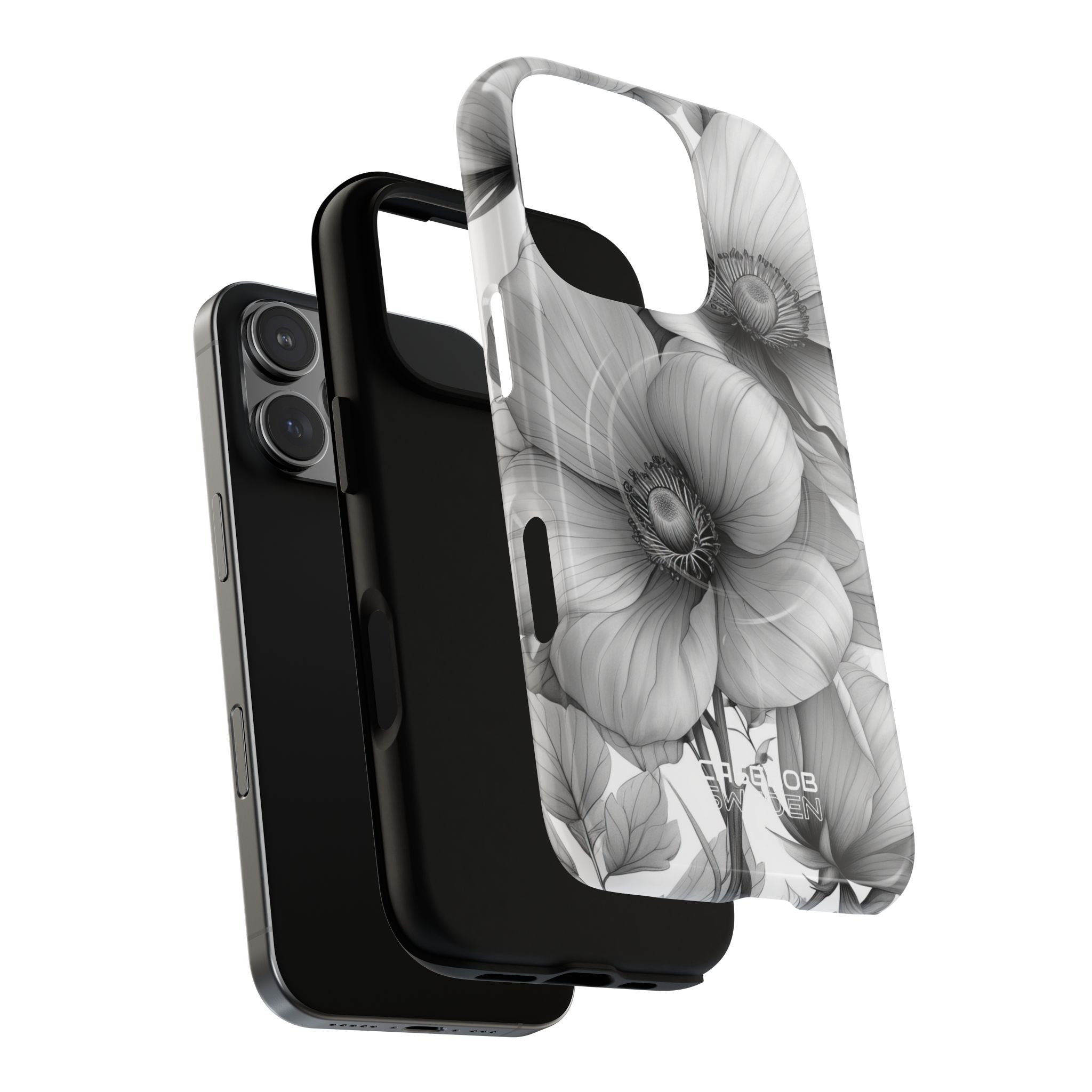 Grayscale Floral Harmony iPhone 16 - Tough+