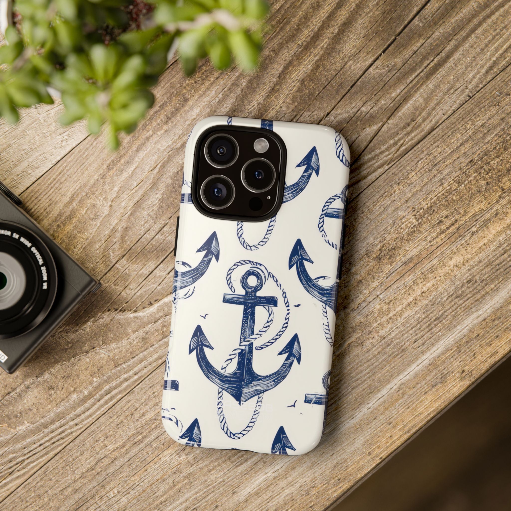 Navy Anchor Tapestry iPhone 16 - Tough