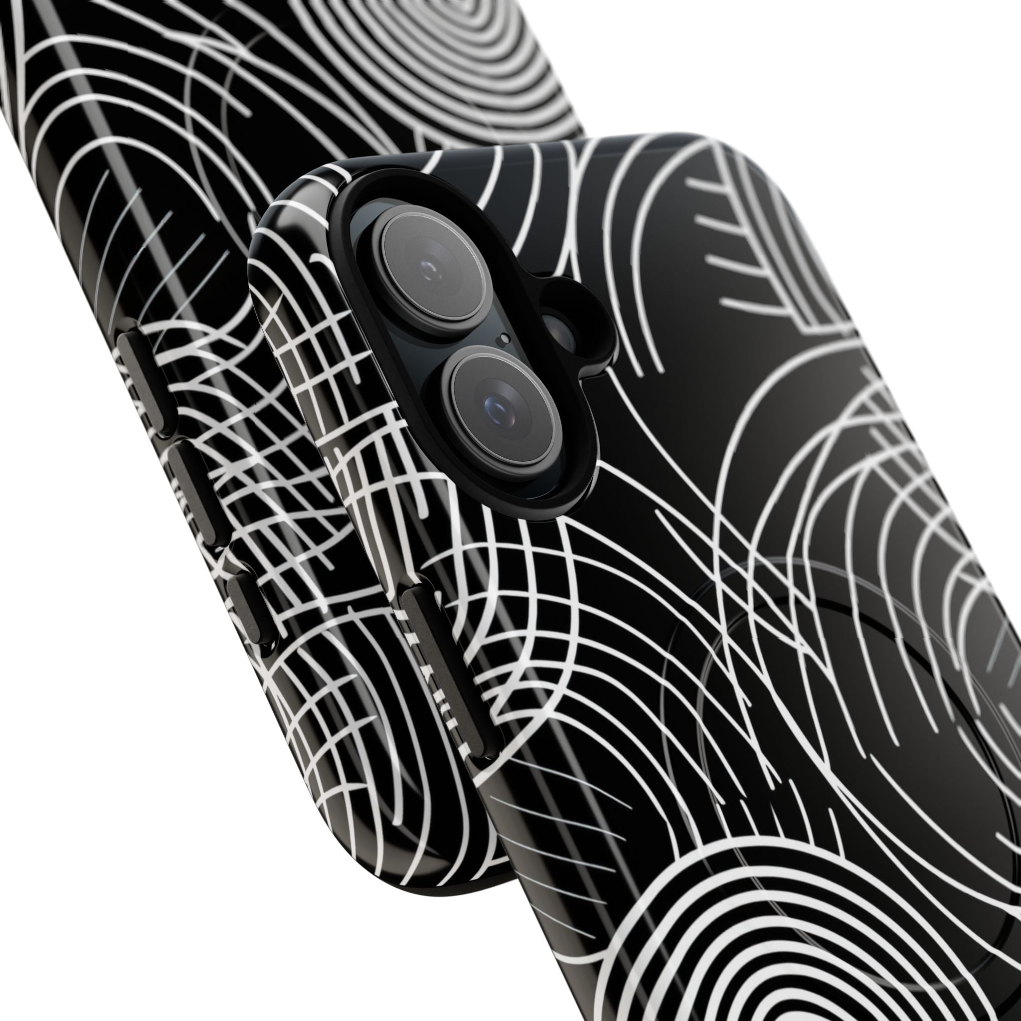 Monochrome Spiral Curves iPhone 16 - Tough+