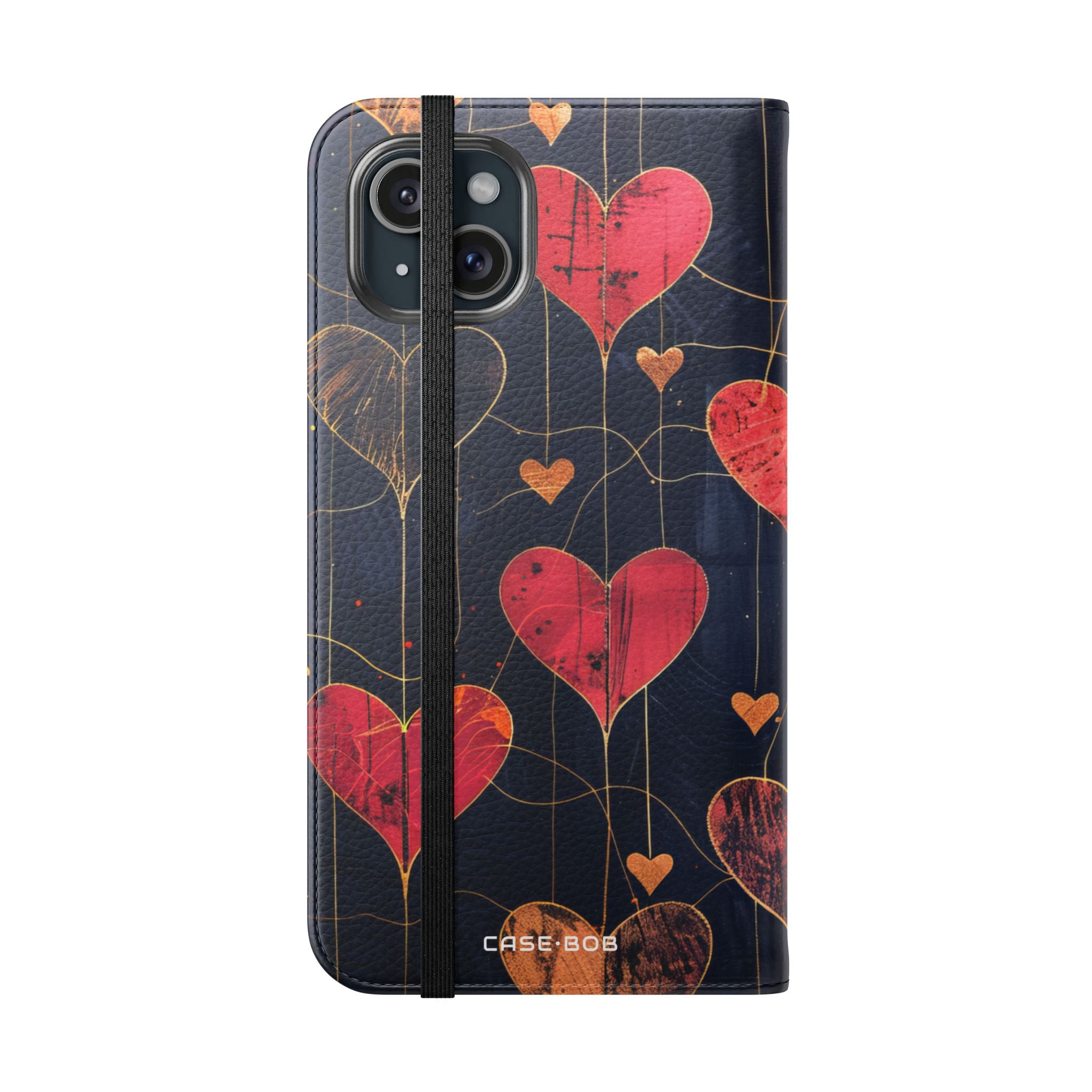 Textured Heart Grid - iPhone 15 Plus Case - Wallet