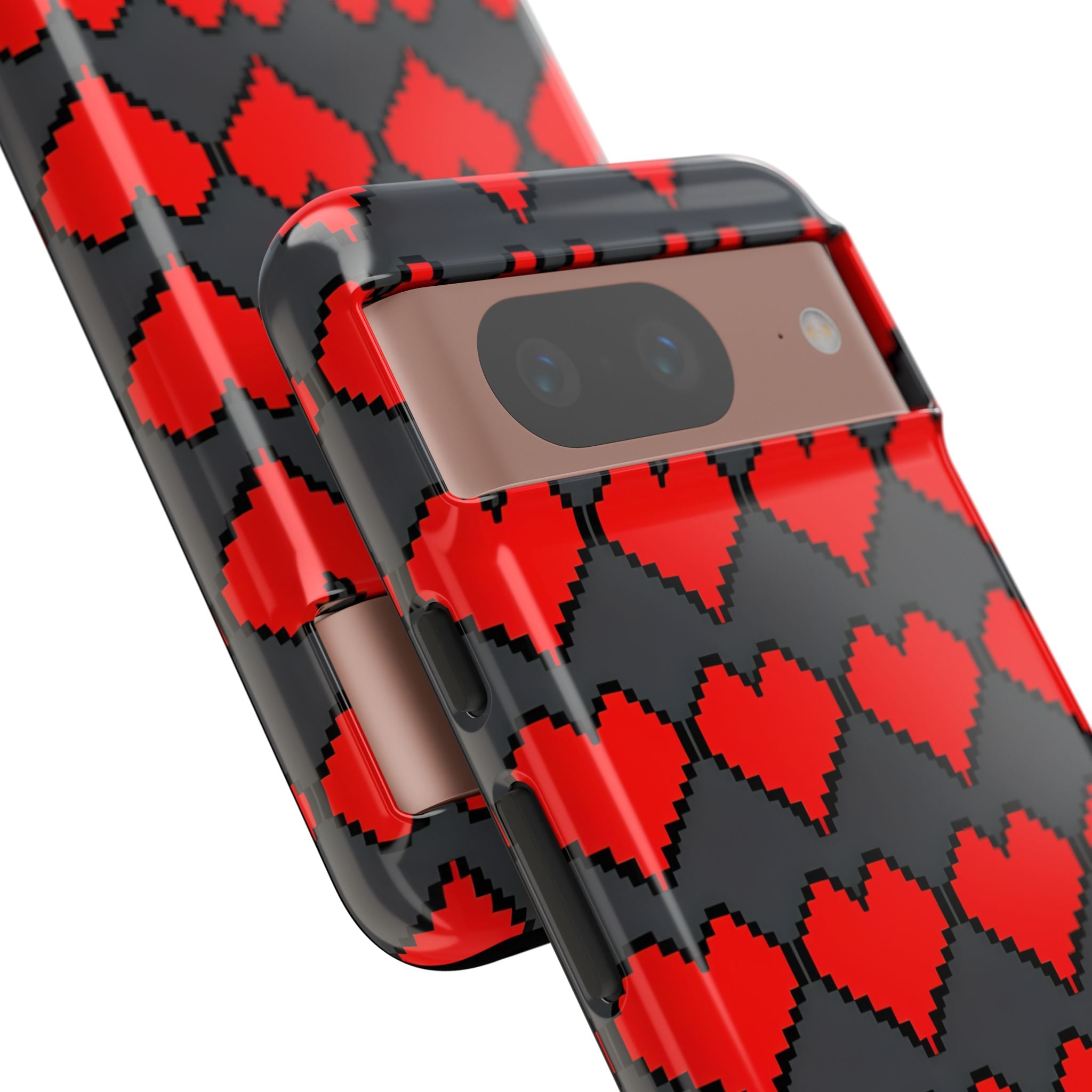 Red Heart Dark Gray Diamonds Seamless Google Pixel 8 - Tough