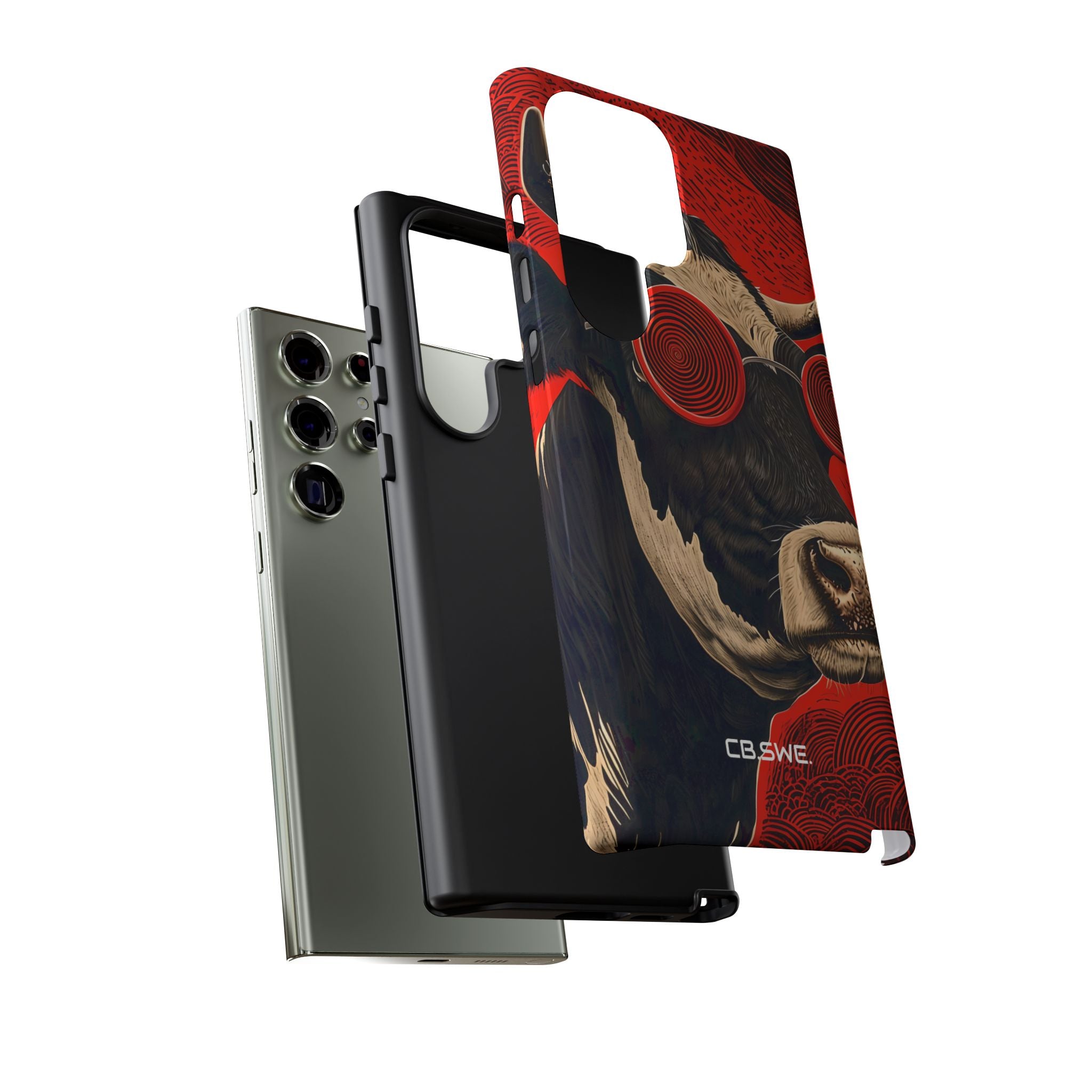 Surreal Black White Cow Red Spiral Sunglasses Samsung S23 - Tough