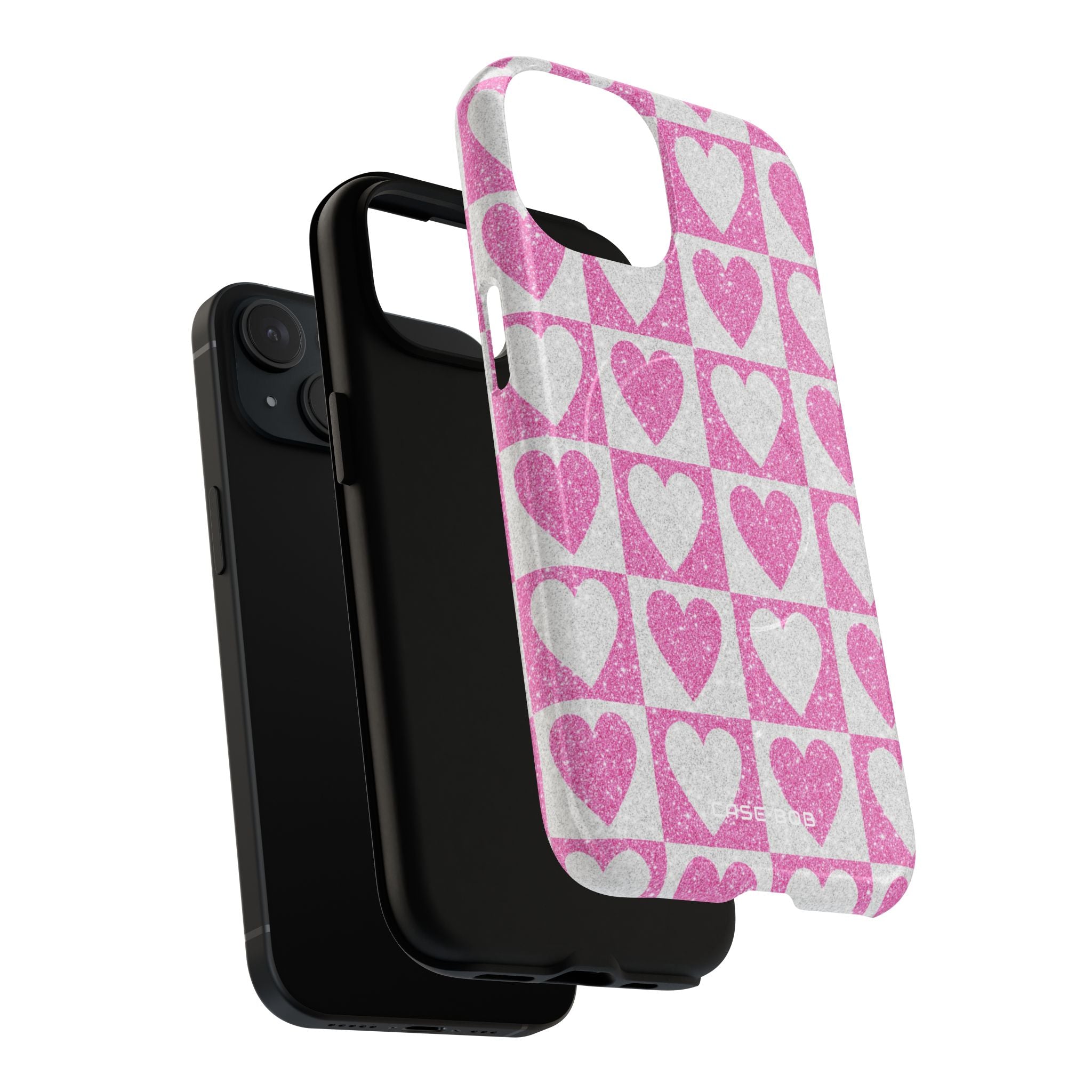 Glitter Heart Grid iPhone 15 Case - Tough+