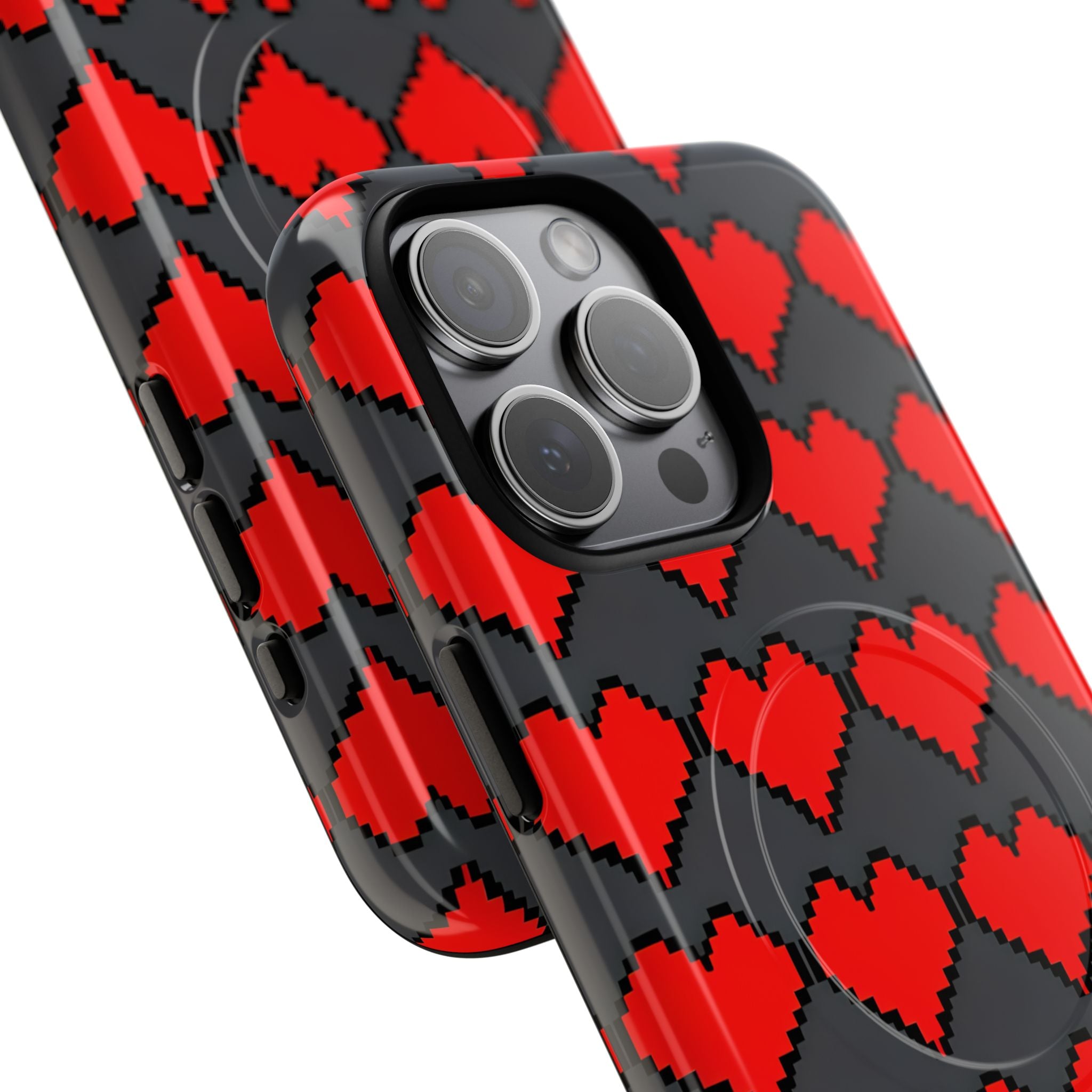 Red Heart Dark Gray Diamonds Seamless iPhone 15 - Tough+