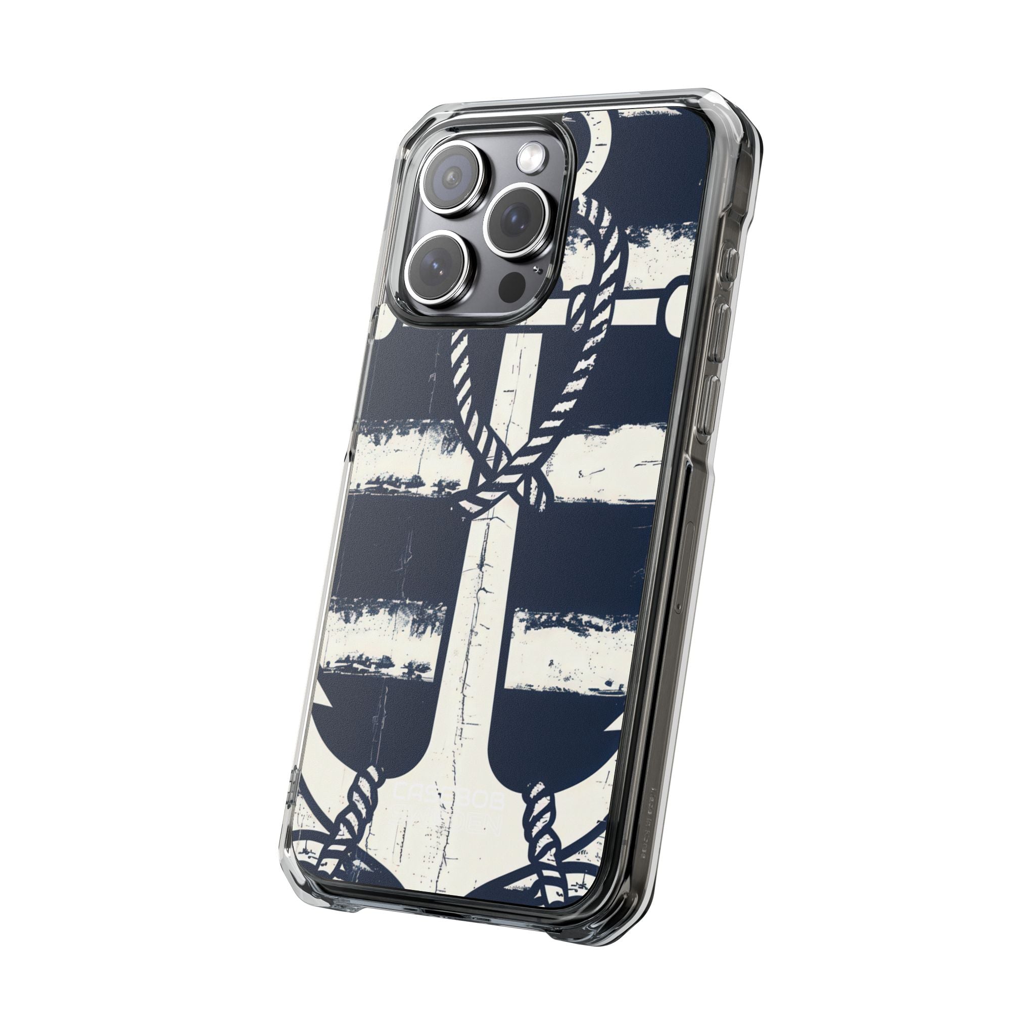 Navy Anchor Stripes iPhone 15 - Impact Clear+