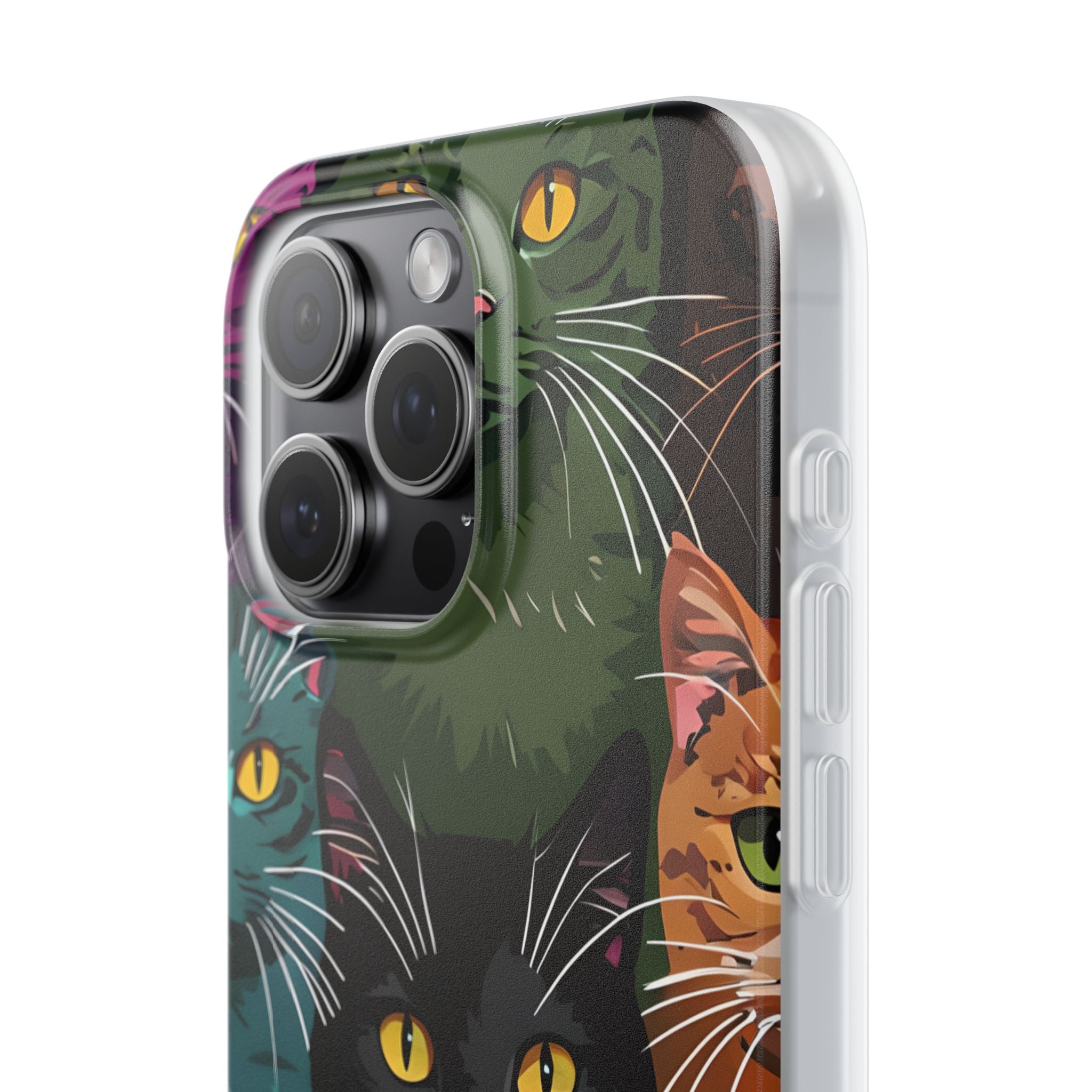 Teal Cat Grid iPhone 15 Pro Max Case - Soft