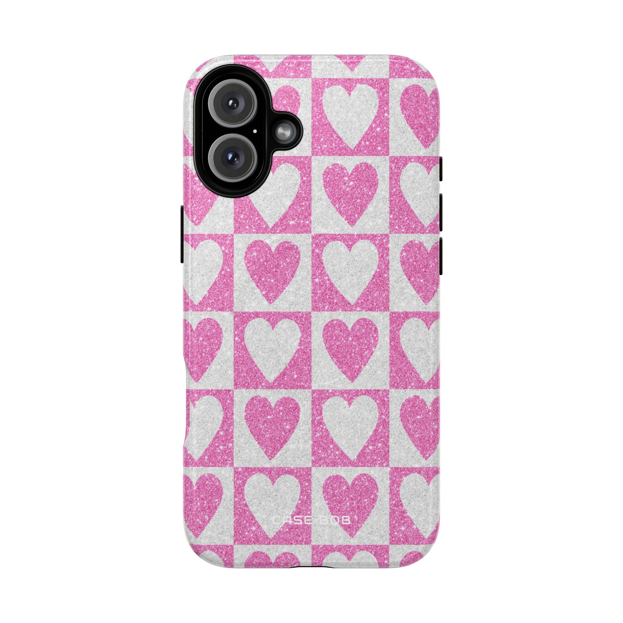 Glitter Heart Grid iPhone 16 Plus Case - Tough+