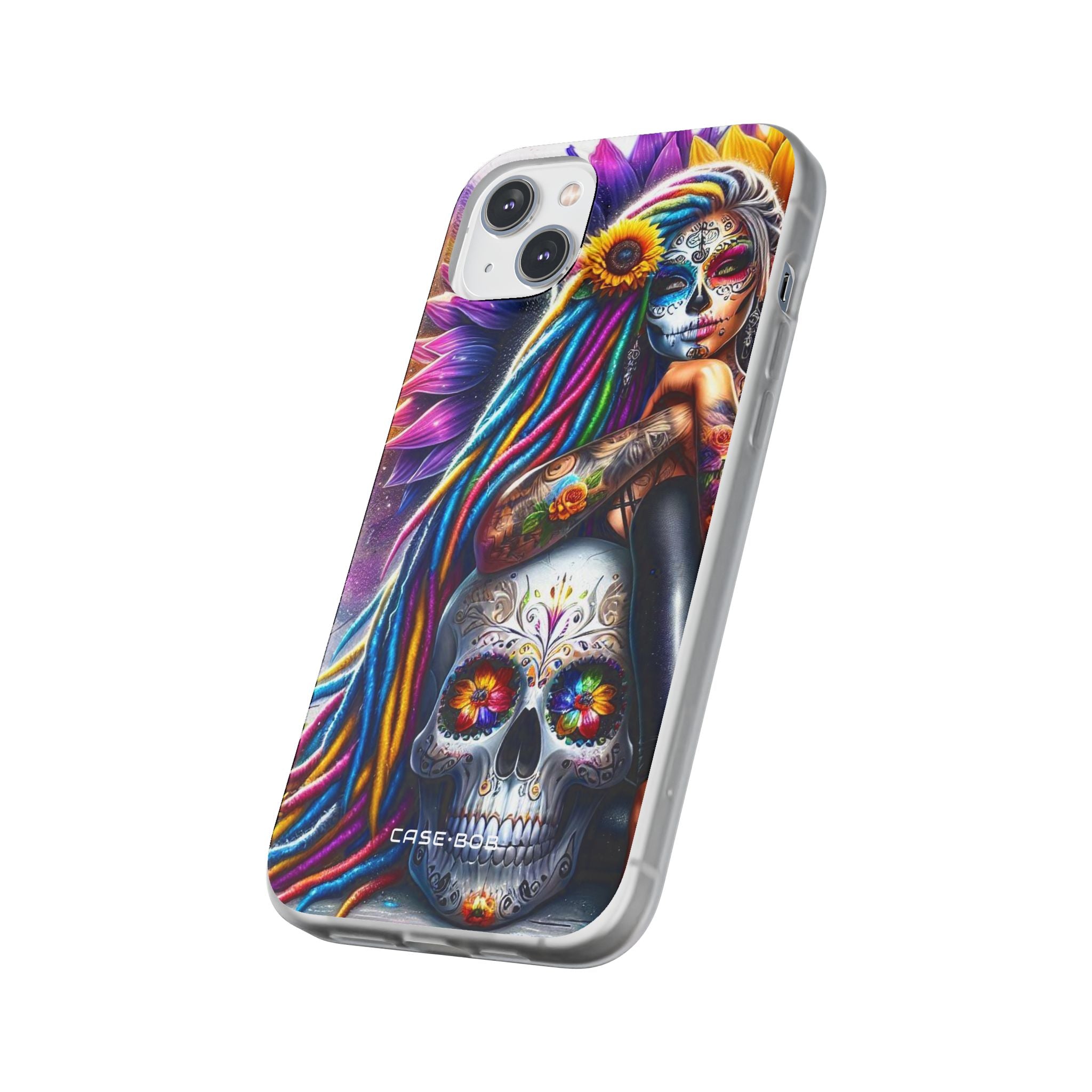 Sunflower Skull Glow iPhone 14 Plus Case - Soft