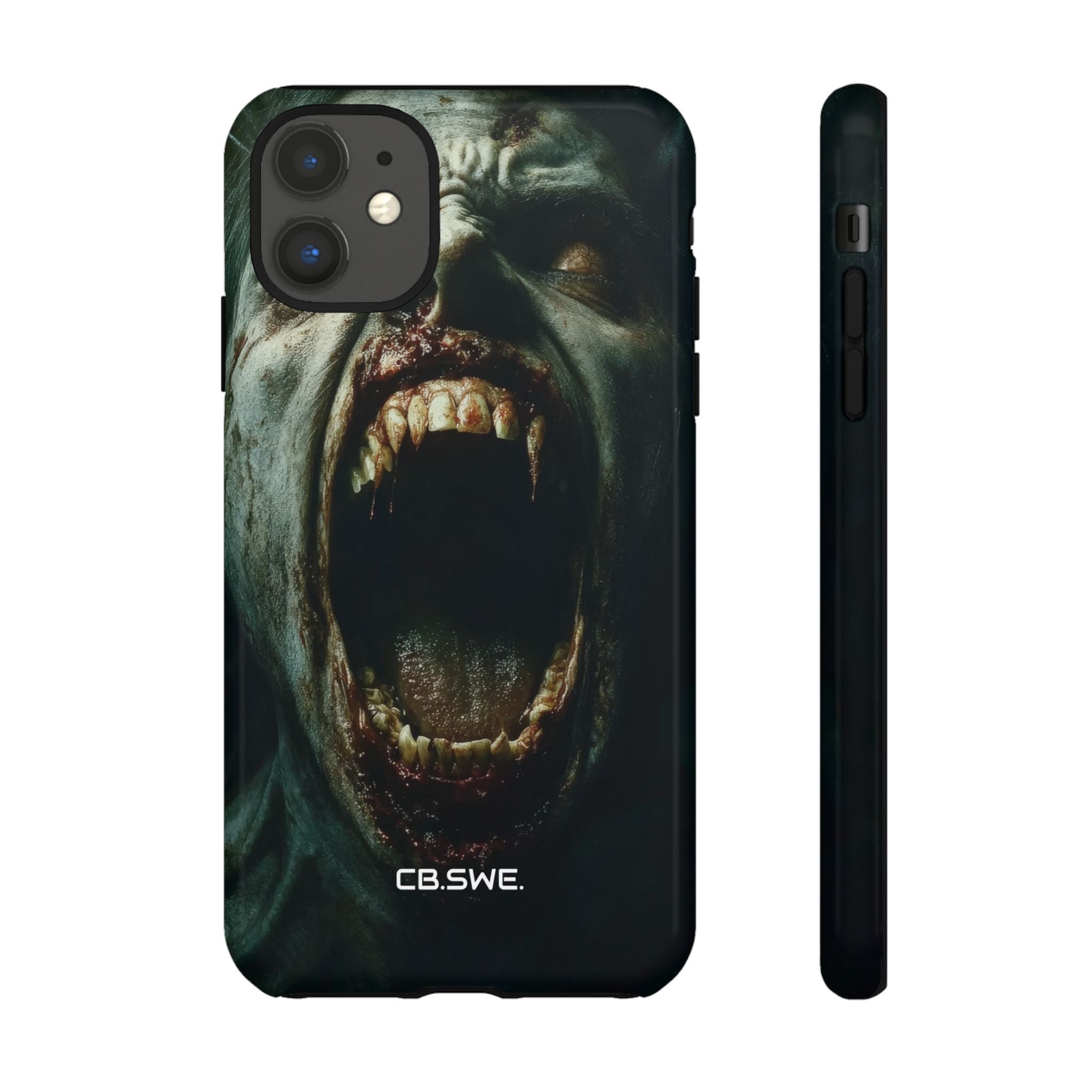 A zombie with sharp teeth mouth open showing vamp iPhone 11 - Tough