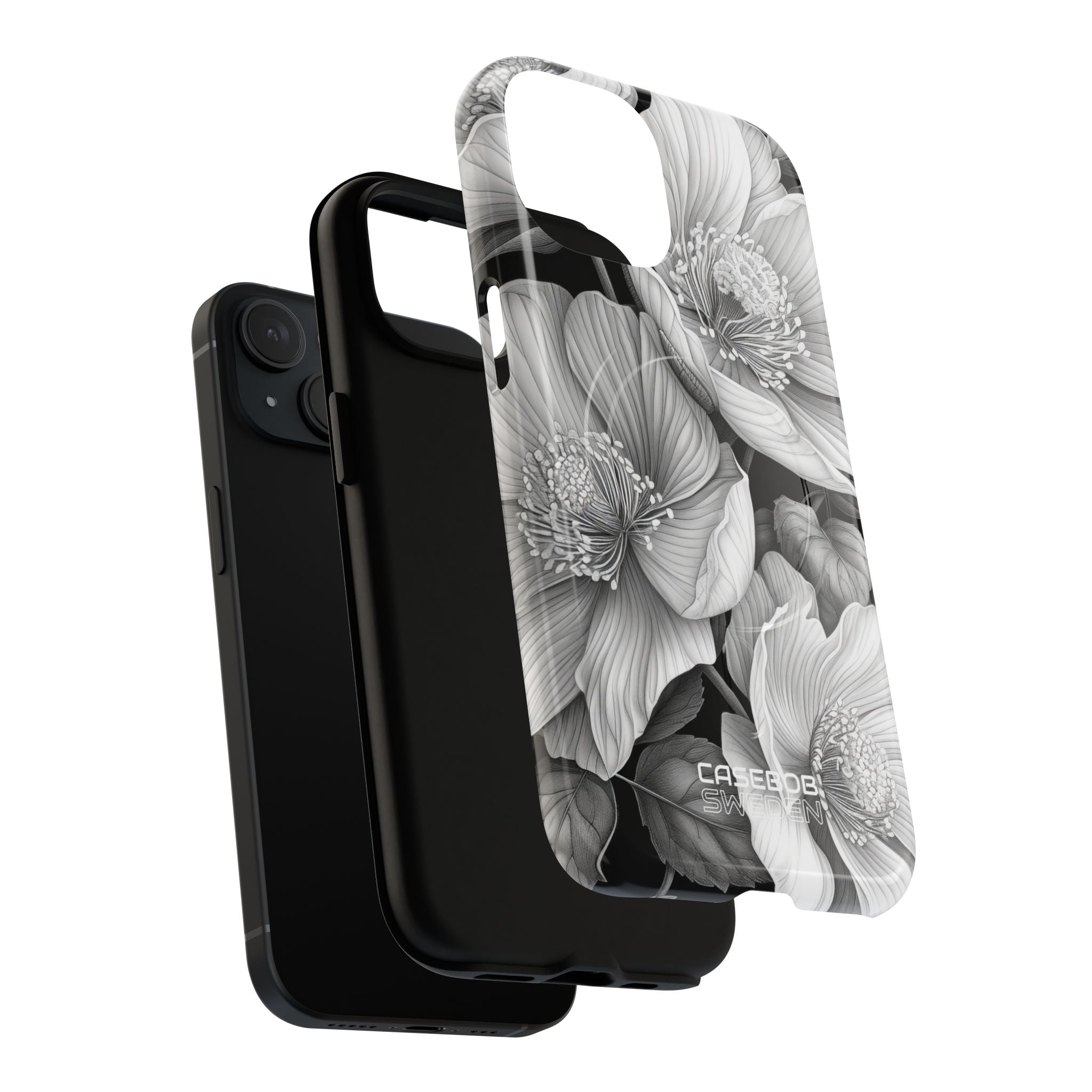 Monochrome Petal Dance iPhone 15 – Robust+